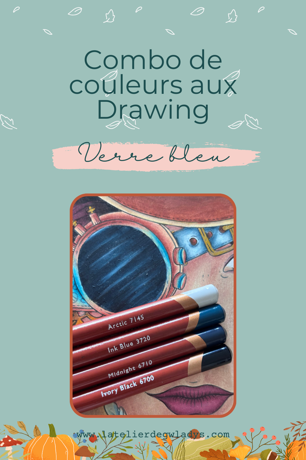 Combo couleurs aux Derwent Drawing - Verre bleu : 7145 - 3720 - 6710 - 6700