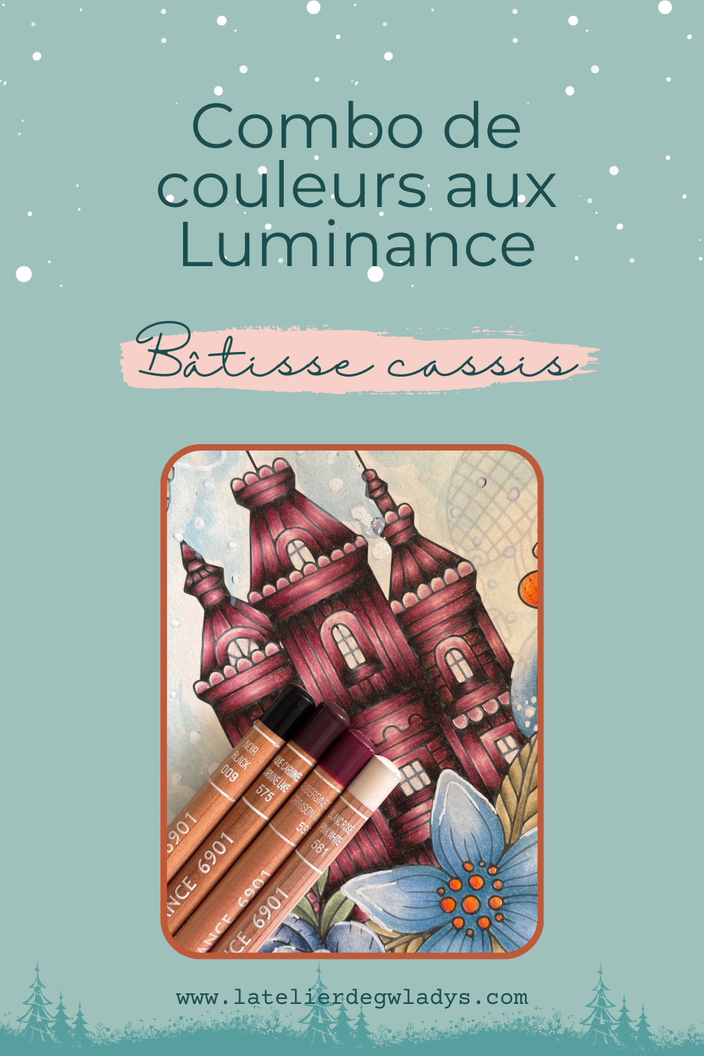 Combo couleurs aux crayons de couleurs Luminance de chez Caran d'Ache - Bâtisse cassis : 009 - 575 - 599 - 581