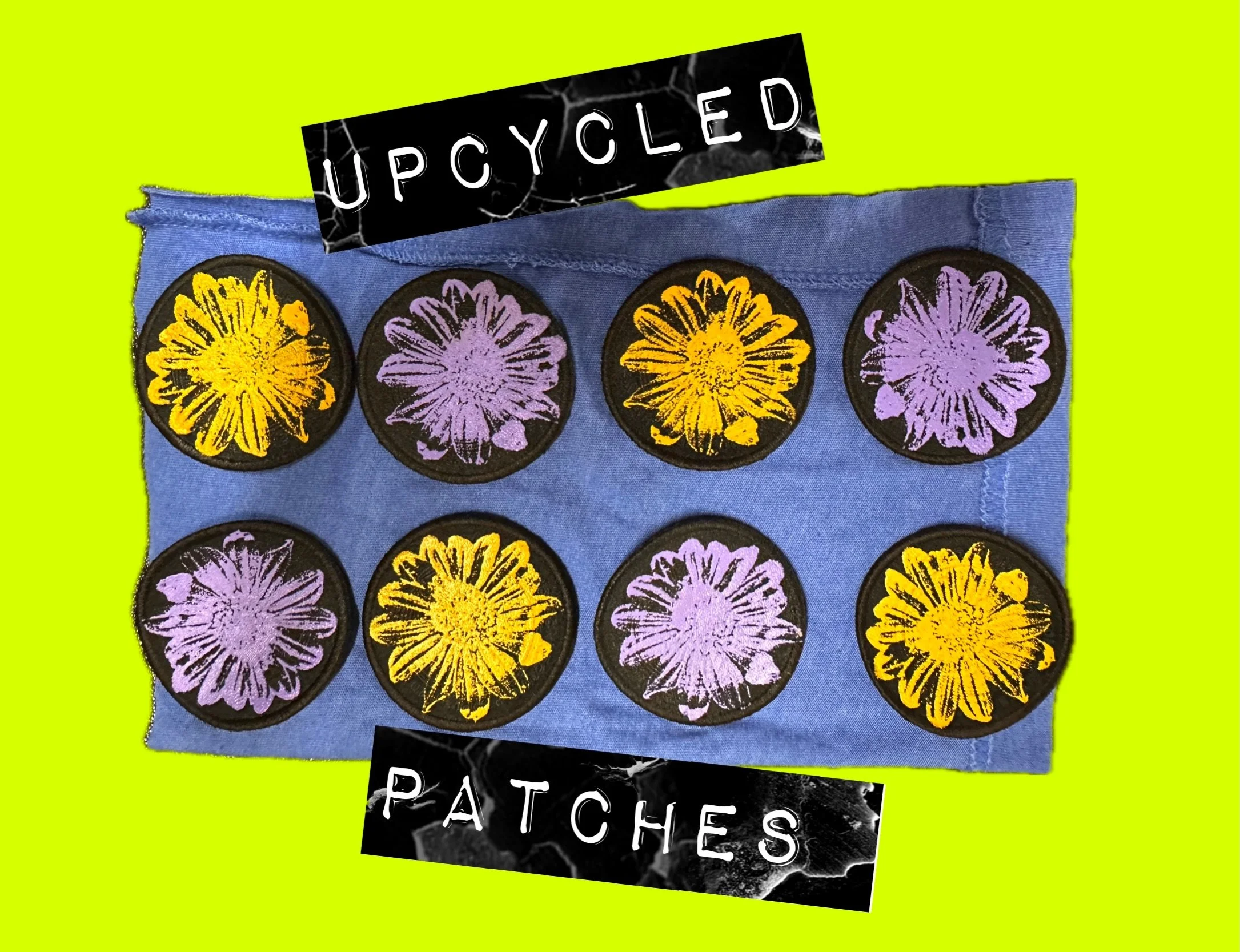 We had a bunch of patches that came with the wrong colors so we printed over them to upcycle 🤙🤙