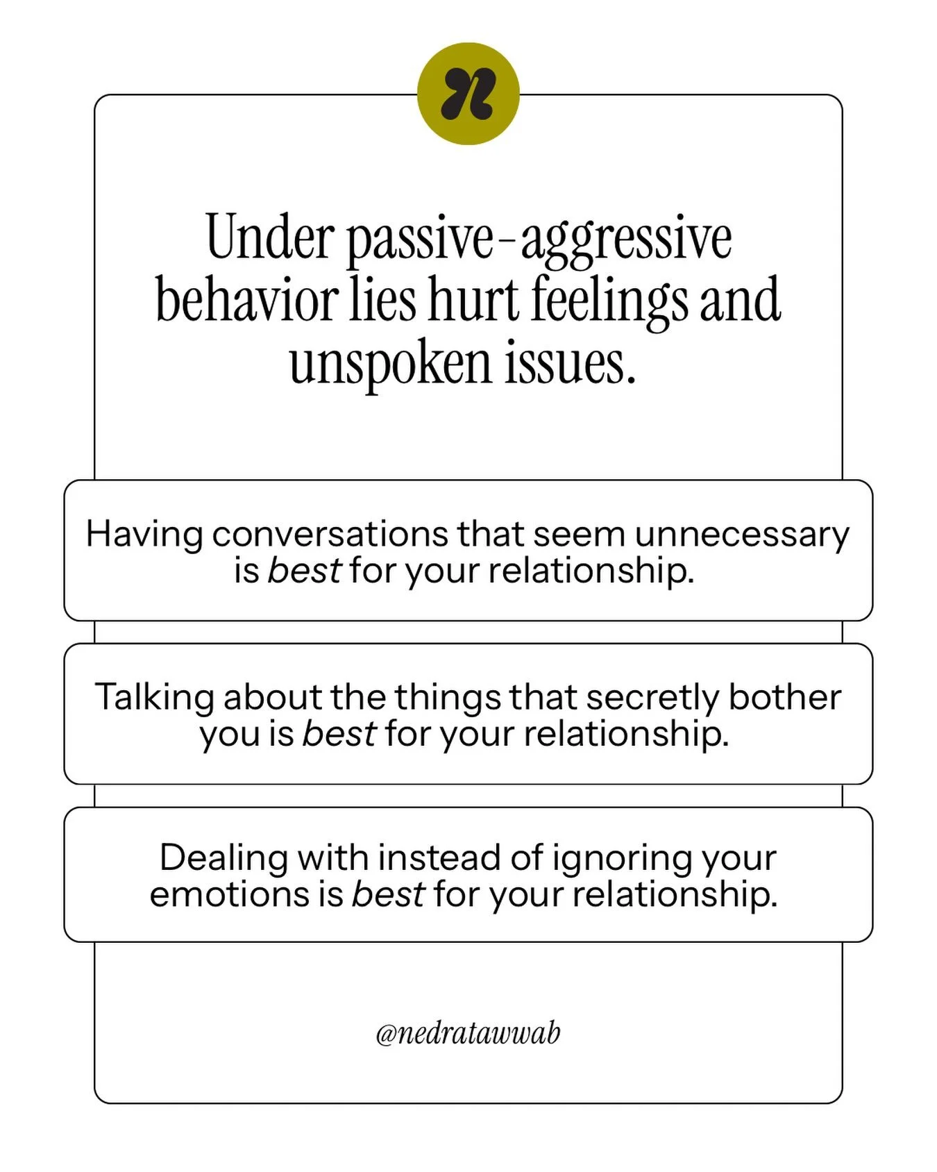 Silence is not the best strategy for keeping the peace; it&rsquo;s having tough conversations. 

#nedranuggets