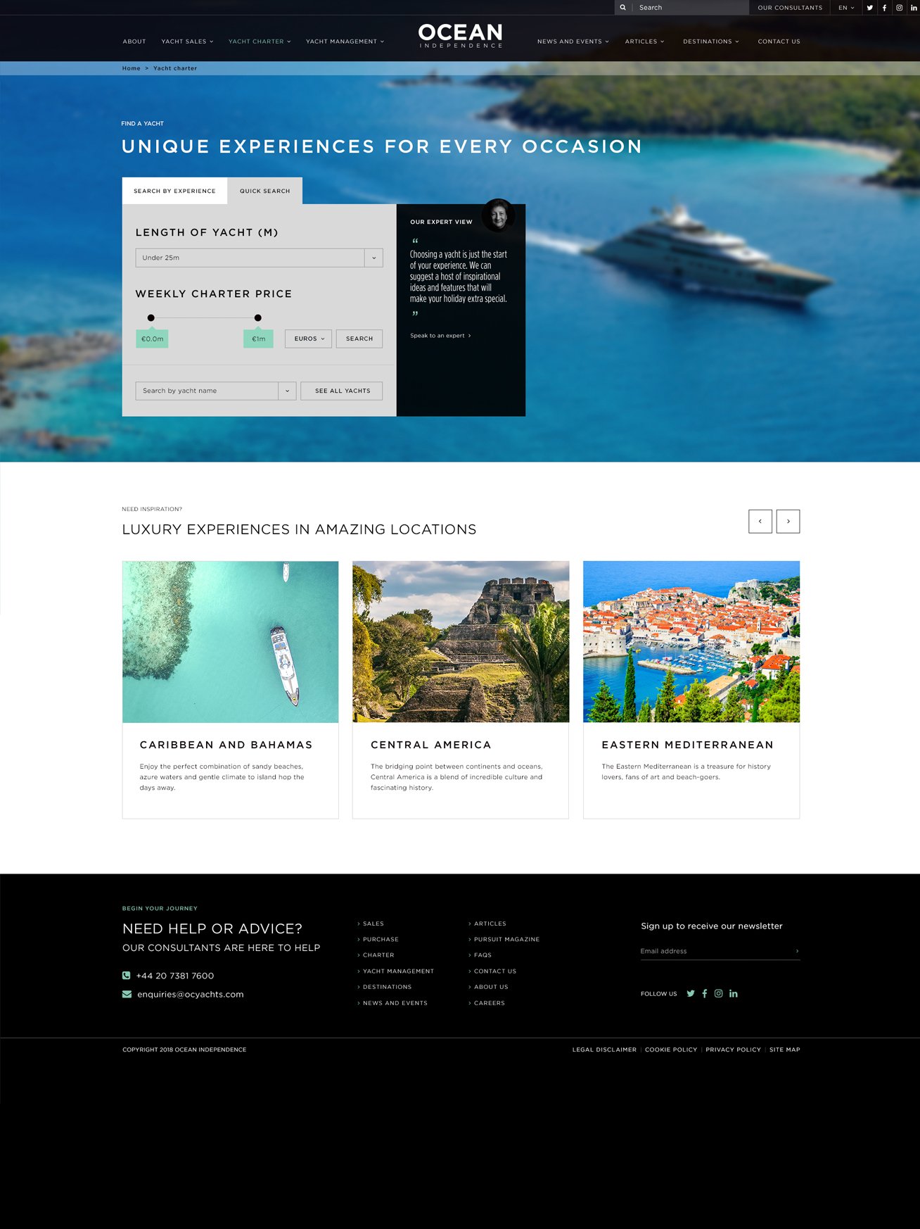 Screenshot of Charter search page