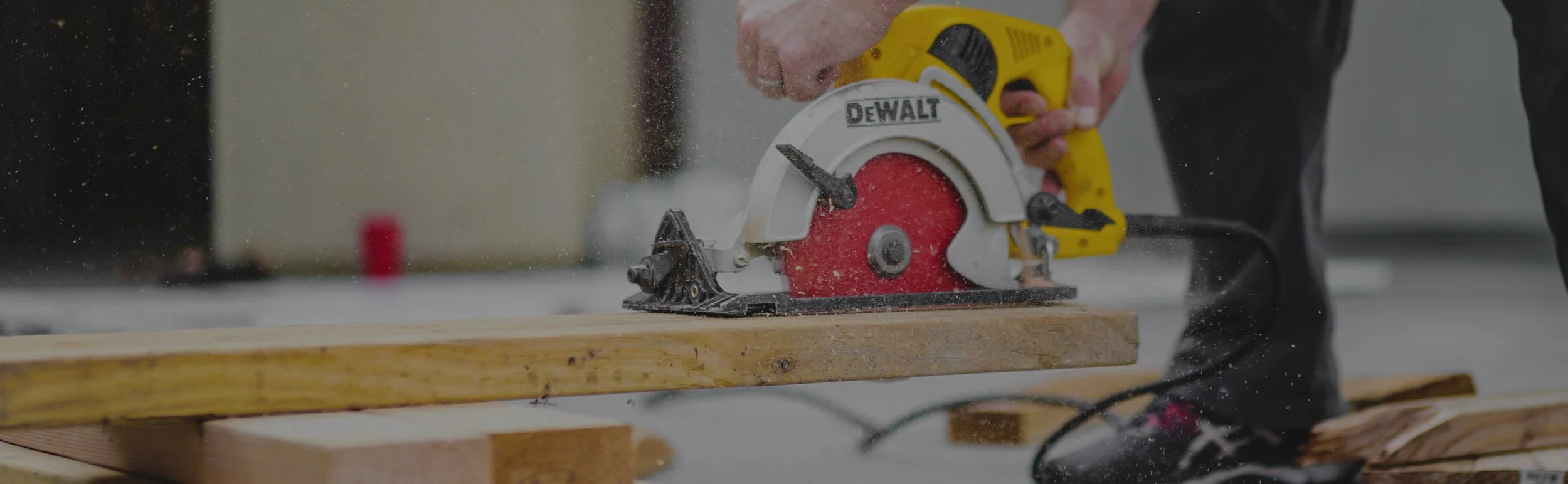 DeWalt circular saw cutting through wood