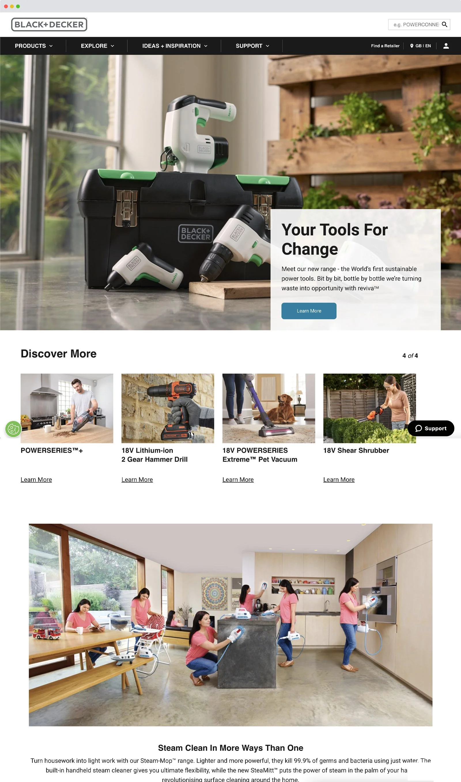 Screenshot of the Black & Decker website
