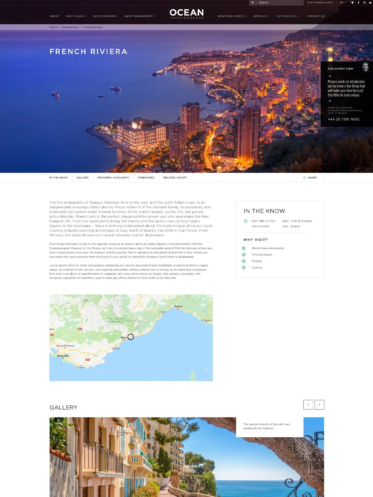 Screenshot of Destination page
