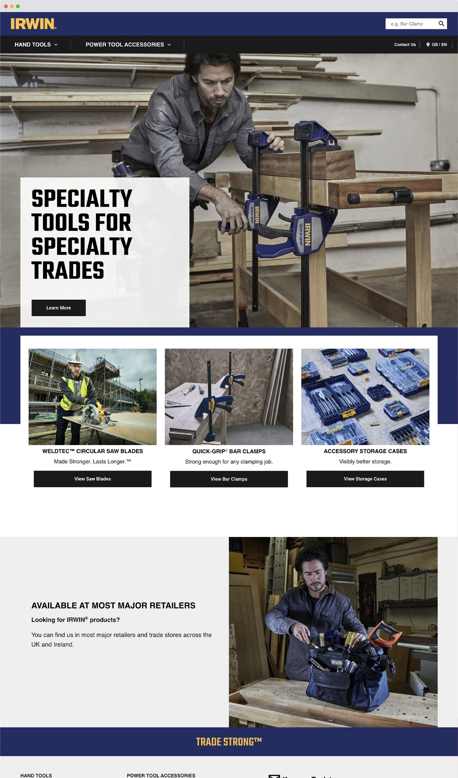 Screenshot of the Irwin website