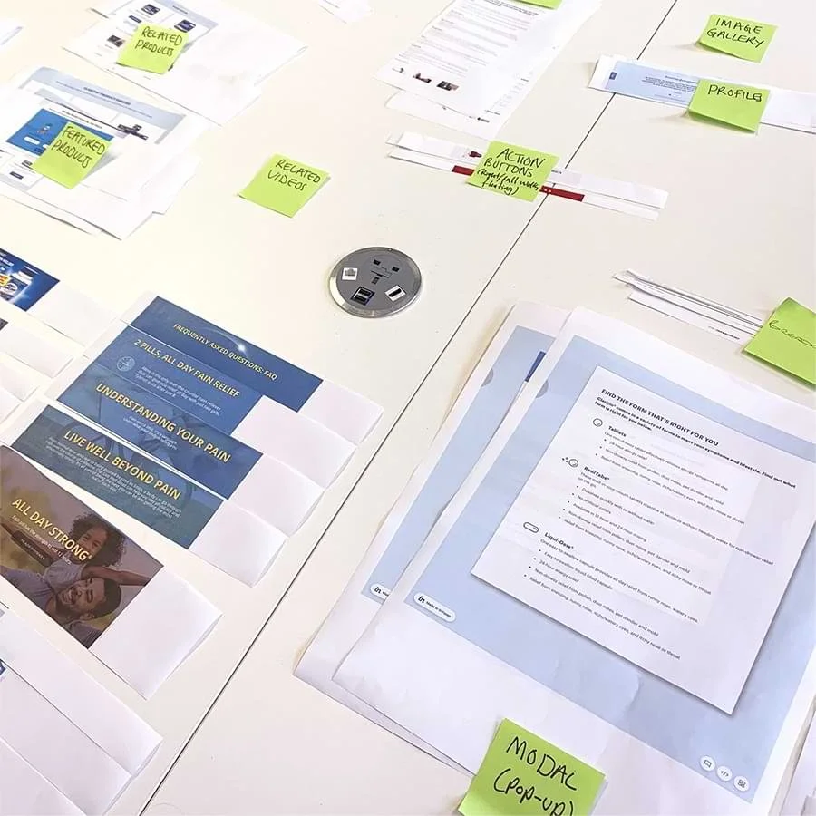 UI patterns on table with green post it labels