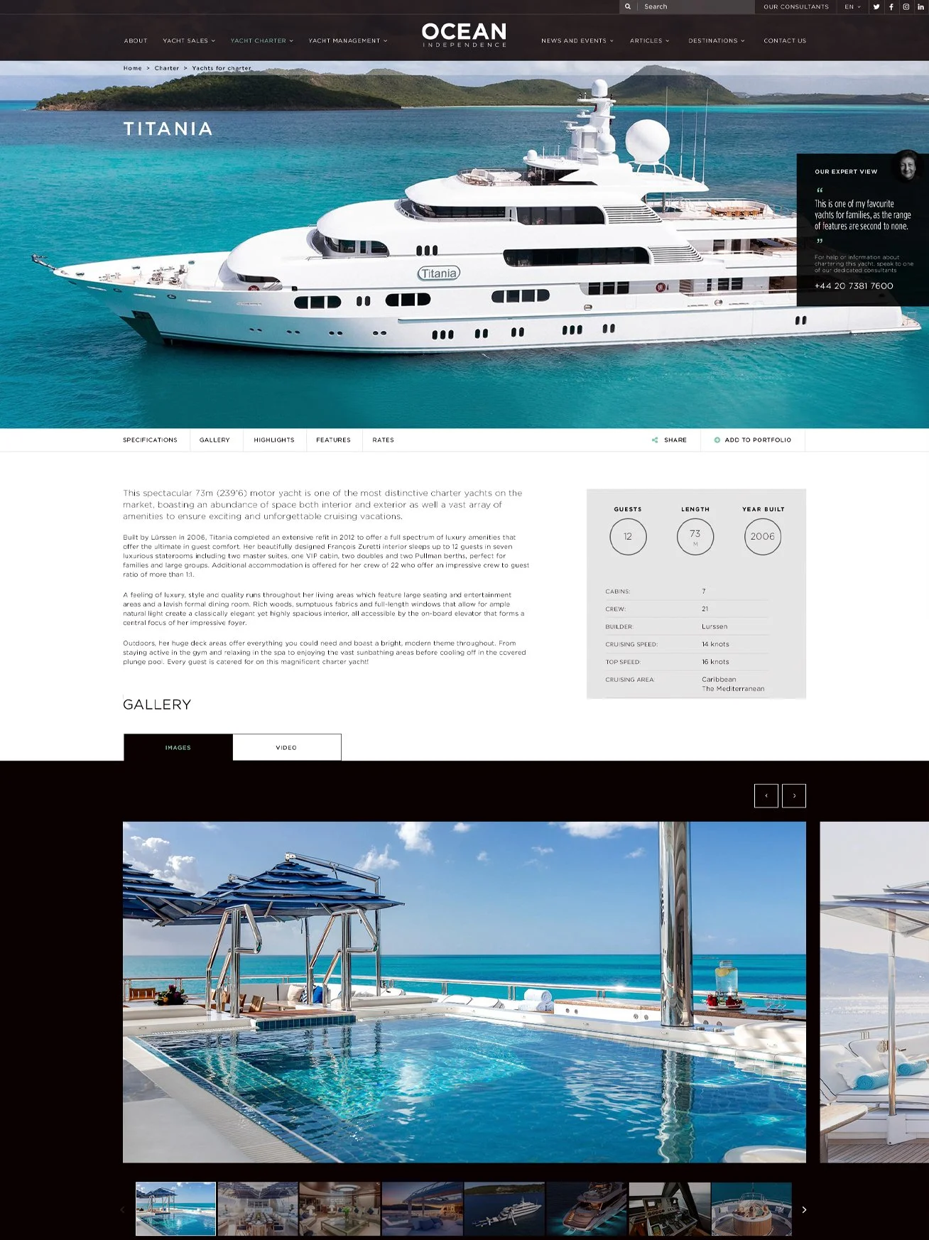 Screenshot of Yacht page