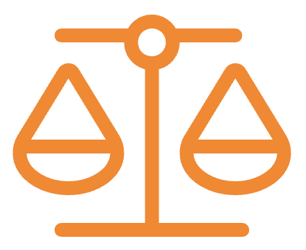 Orange icon showing a set of scales