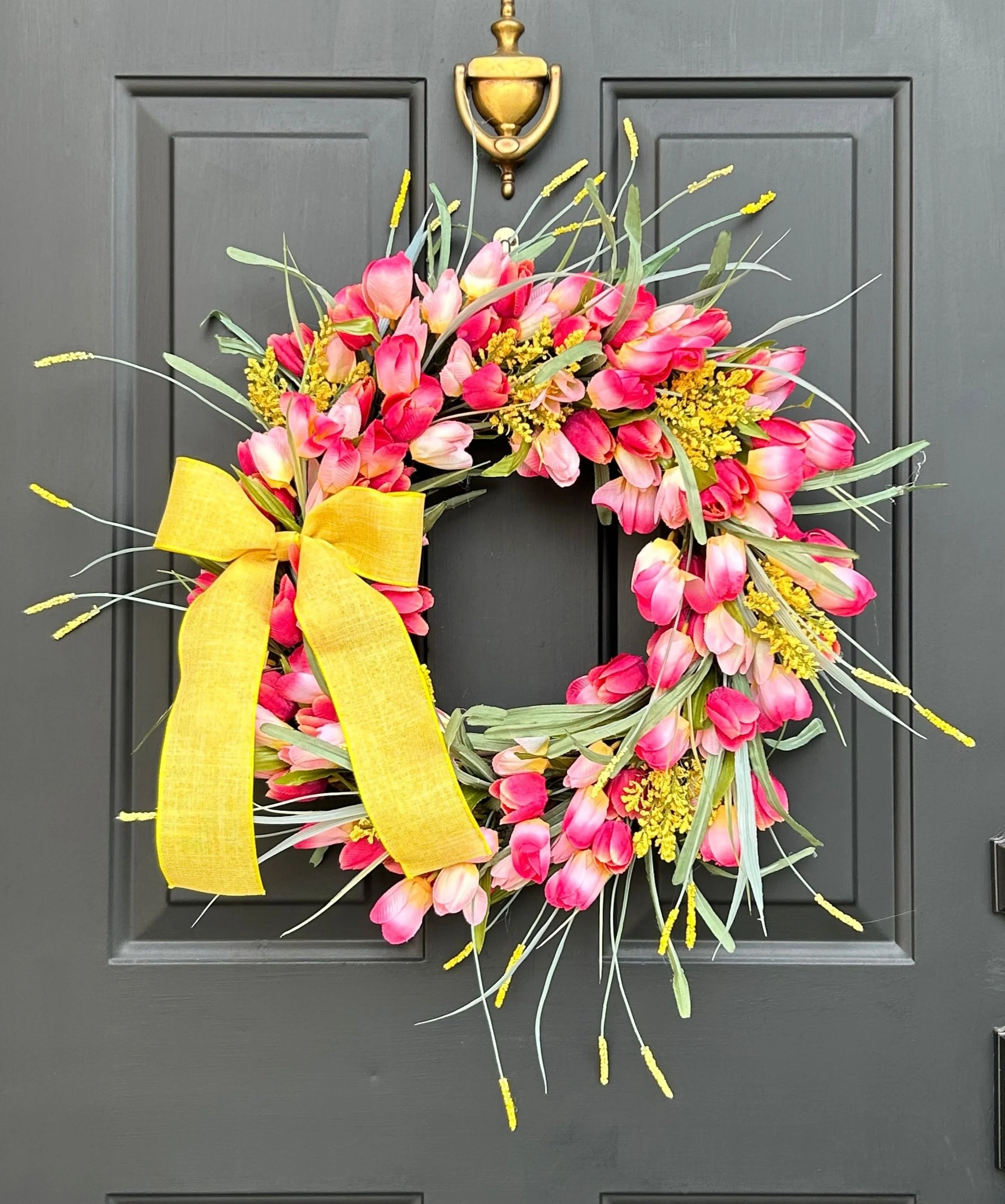 Pink & Yellow Tulip Wreath with bow 3.jpg