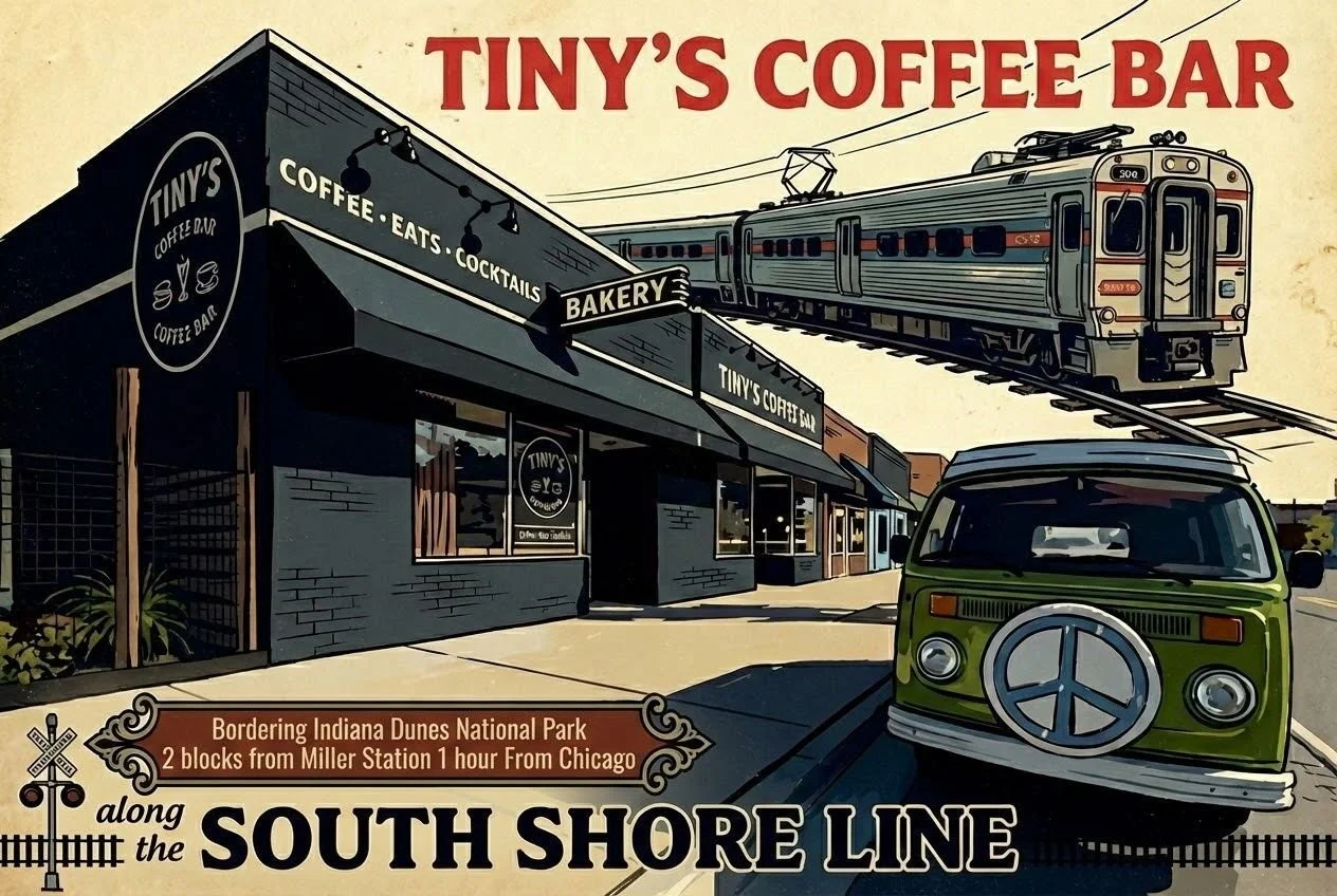 Happy Friday 🎉☕ Here&rsquo;s where we are!
We&rsquo;re just 2 blocks from the South Shore Line Miller Station&mdash;right in the heart of downtown Miller Beach 🌊

Whether you&rsquo;re rolling in from the city or strolling through the neighborhood, 