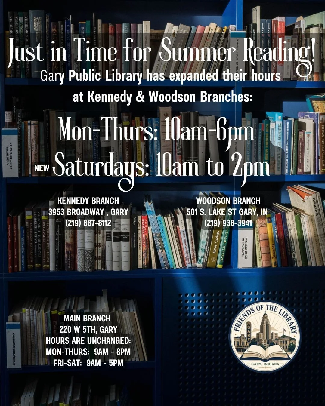 📚 Great News for Readers! 📚

Looking for a cool place to escape the summer heat? The Woodson Library on Lake Street now has expanded hours,  making it even easier to stop in, explore, learn, and relax.

Whether you&rsquo;re searching for your next 