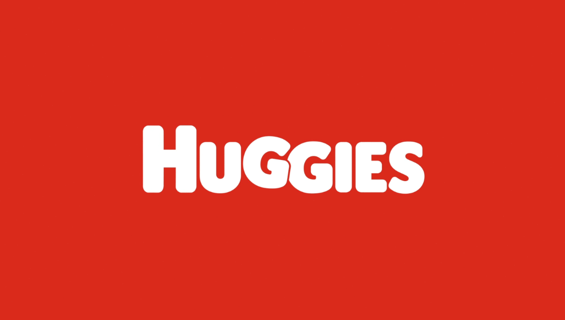 Huggies logo on a red background with white text