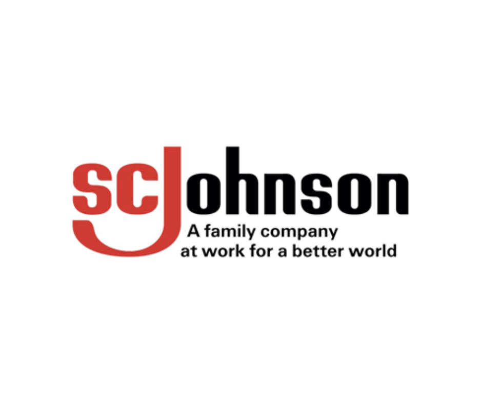 Logo for SC Johnson with the company name and slogan 'A family company at work for a better world'.