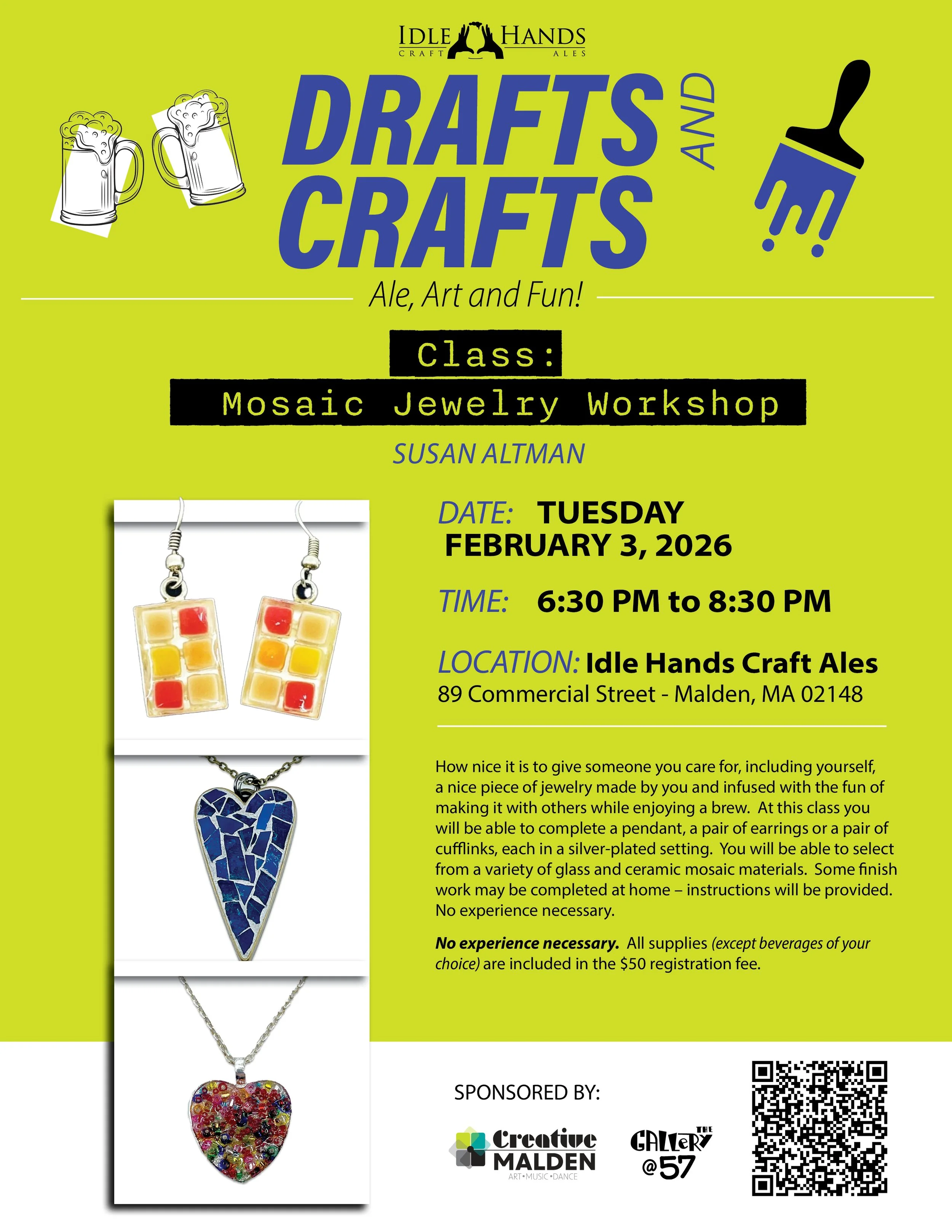 DRAFTS AND CRAFTS: Mosaic Jewelry Workshop