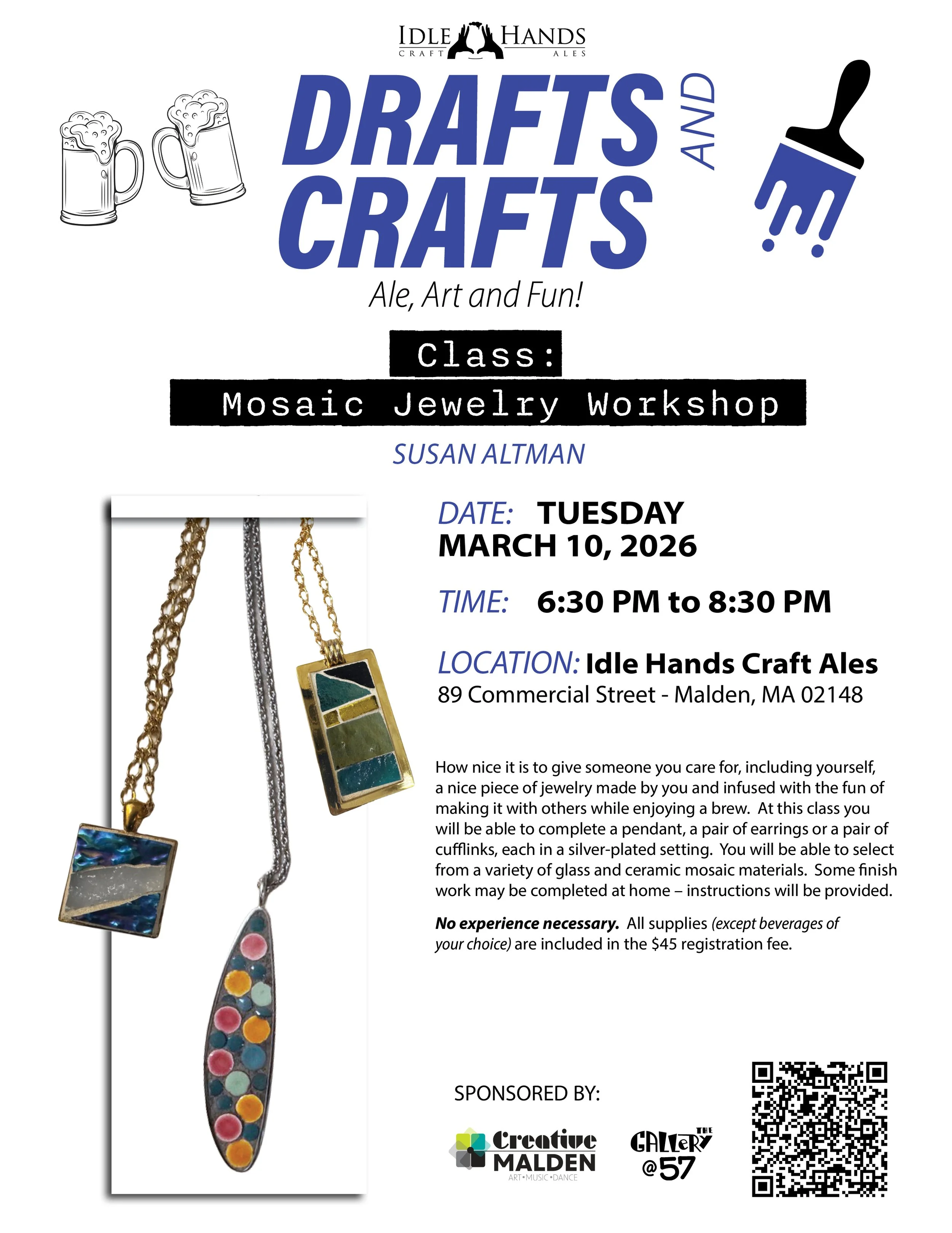 DRAFTS AND CRAFTS: Mosaic Jewelry Workshop