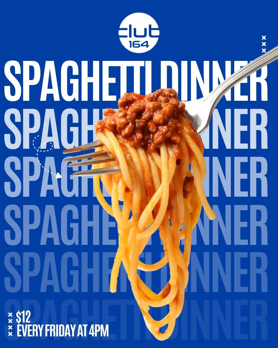 🔥 FRIDAY NIGHT AT CLUB 164 🔥

$12 Spaghetti Dinner at 4pm🍝
🏆 Bingo Night at 7pm
