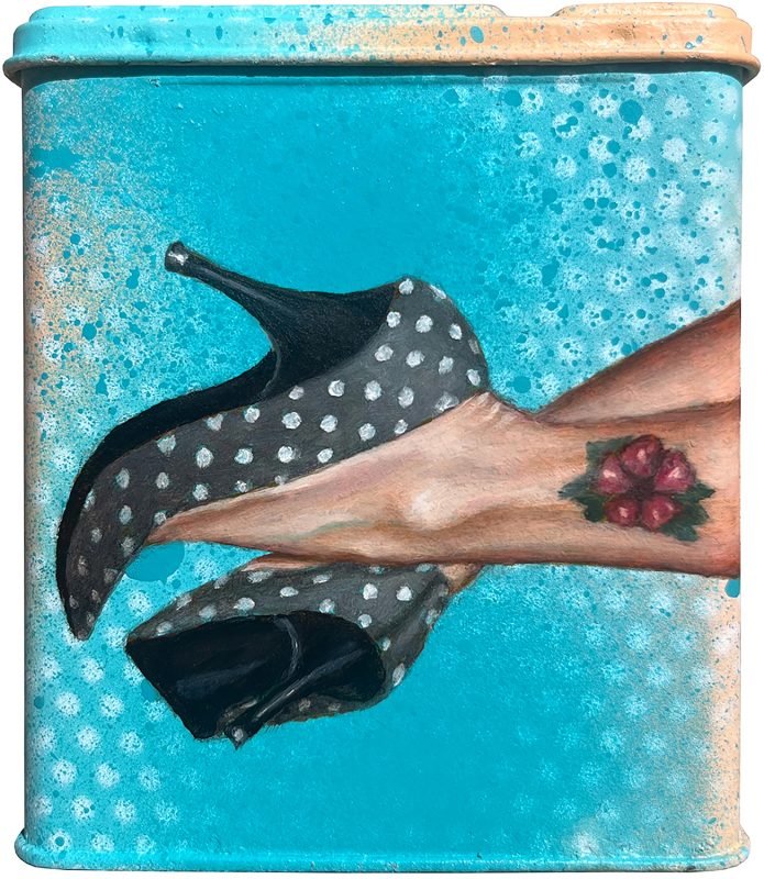 Craig-Skibs-Barker-Ouchless-Oil-and-mixed-media-on-vintage-Band-Aid-tin-3.5-x-4-x-1.25-2025-350-695x800.jpg