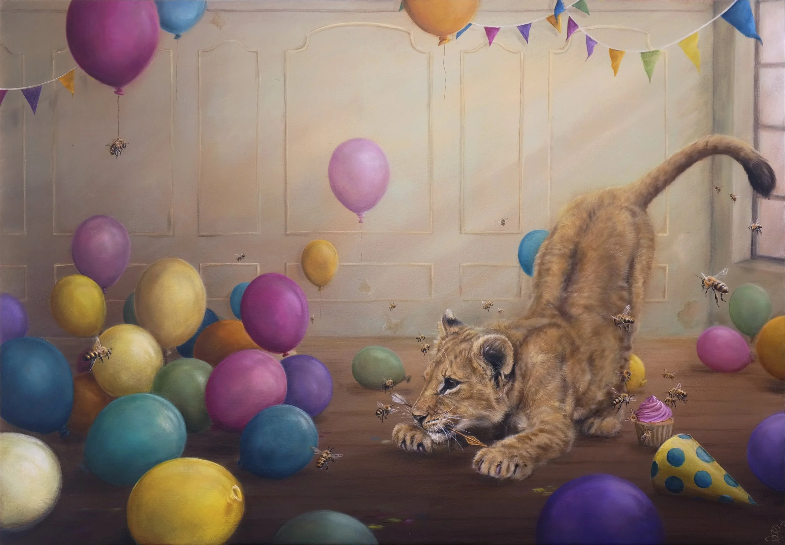 'Life of The Party' (acrylics on cradled birch panel, 23.75 in x 16.5 in) by Dewi Plass.jpg