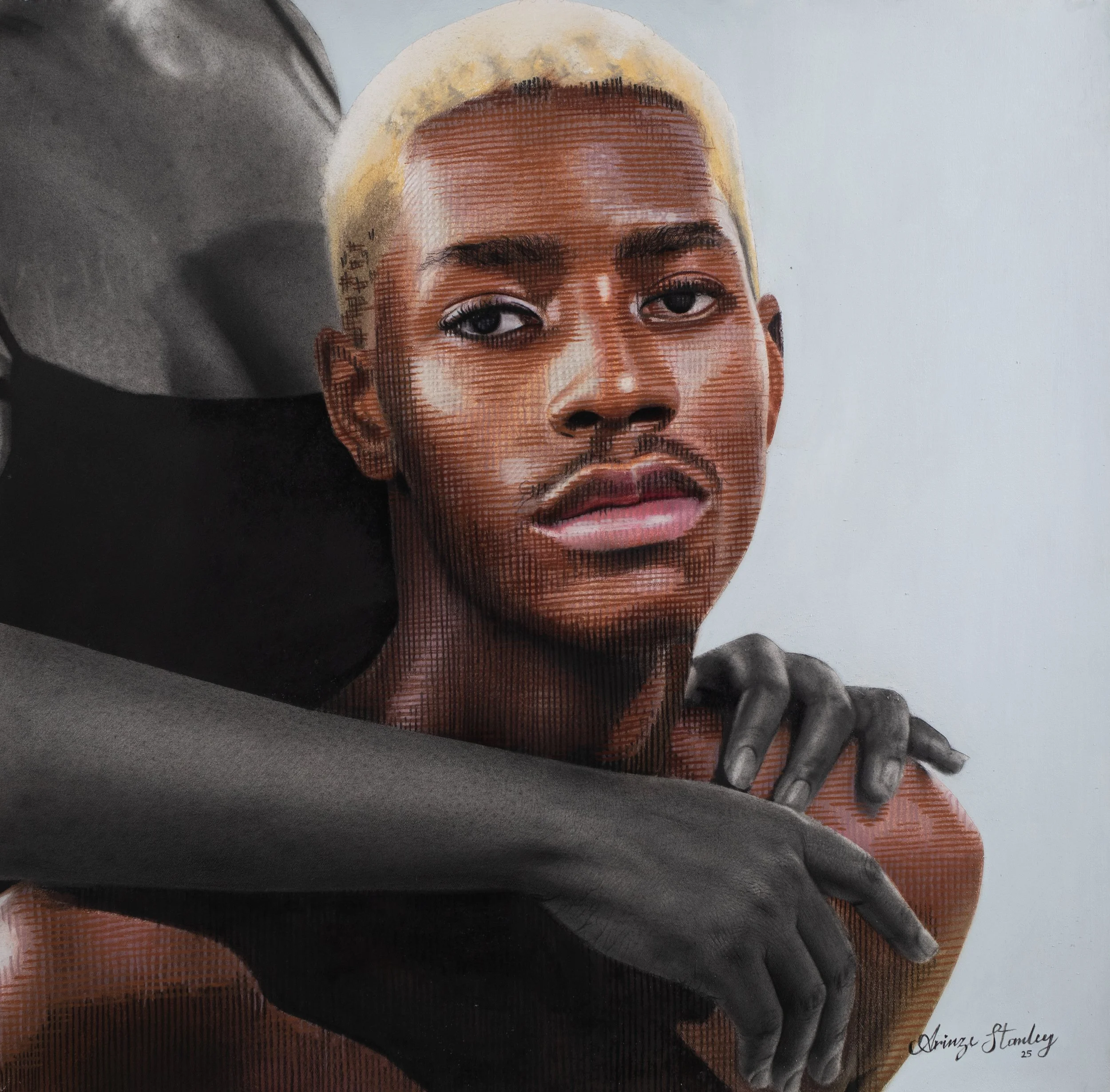 'Held' (charcoal, graphite, pastel, color pencils and acrylic on paper, 18 in x 18 in) by Arinze Stanley.jpg