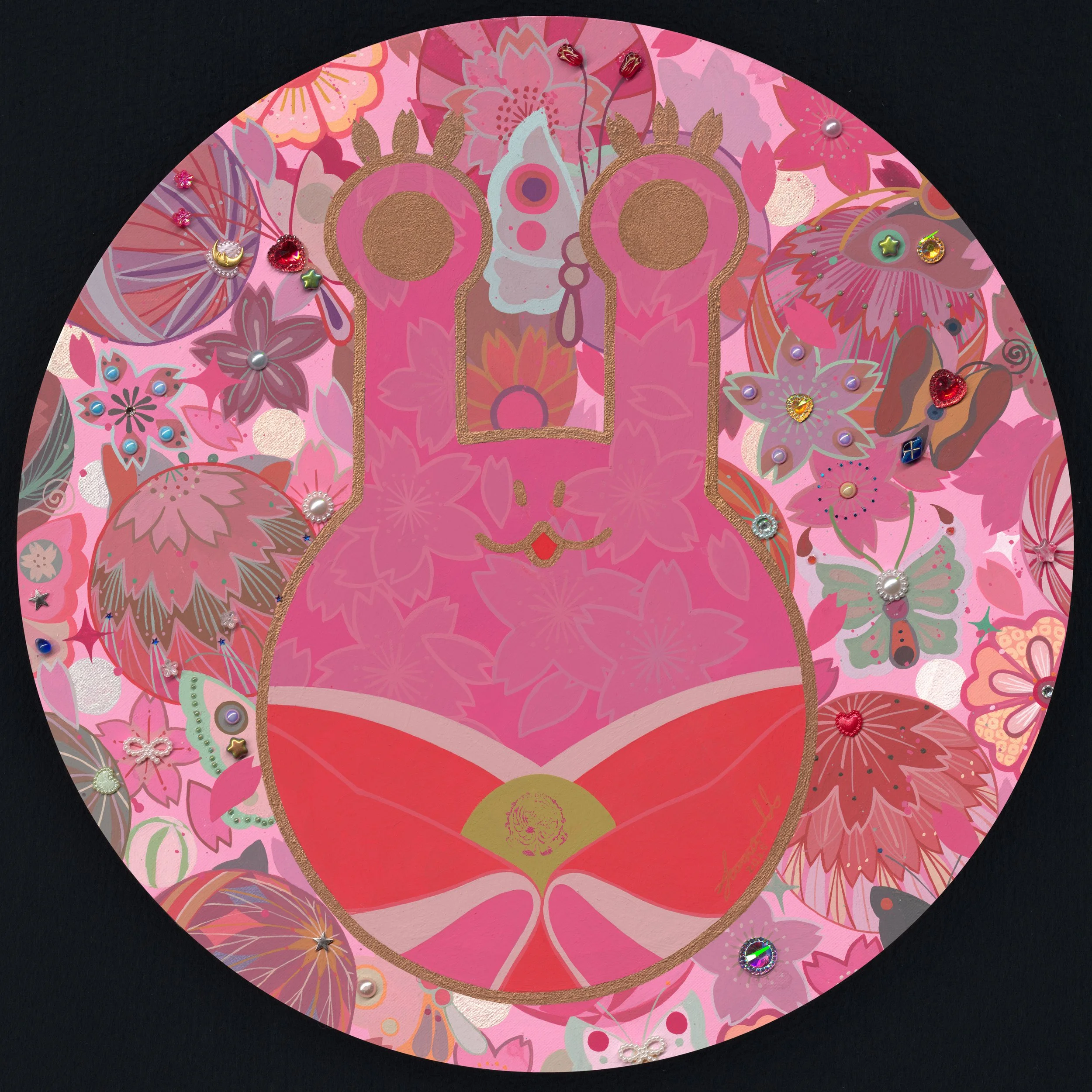 'Hinamatsuri Pyonsuke' (acrylic and mixed media on canvas, 15.75 in diameter).jpg