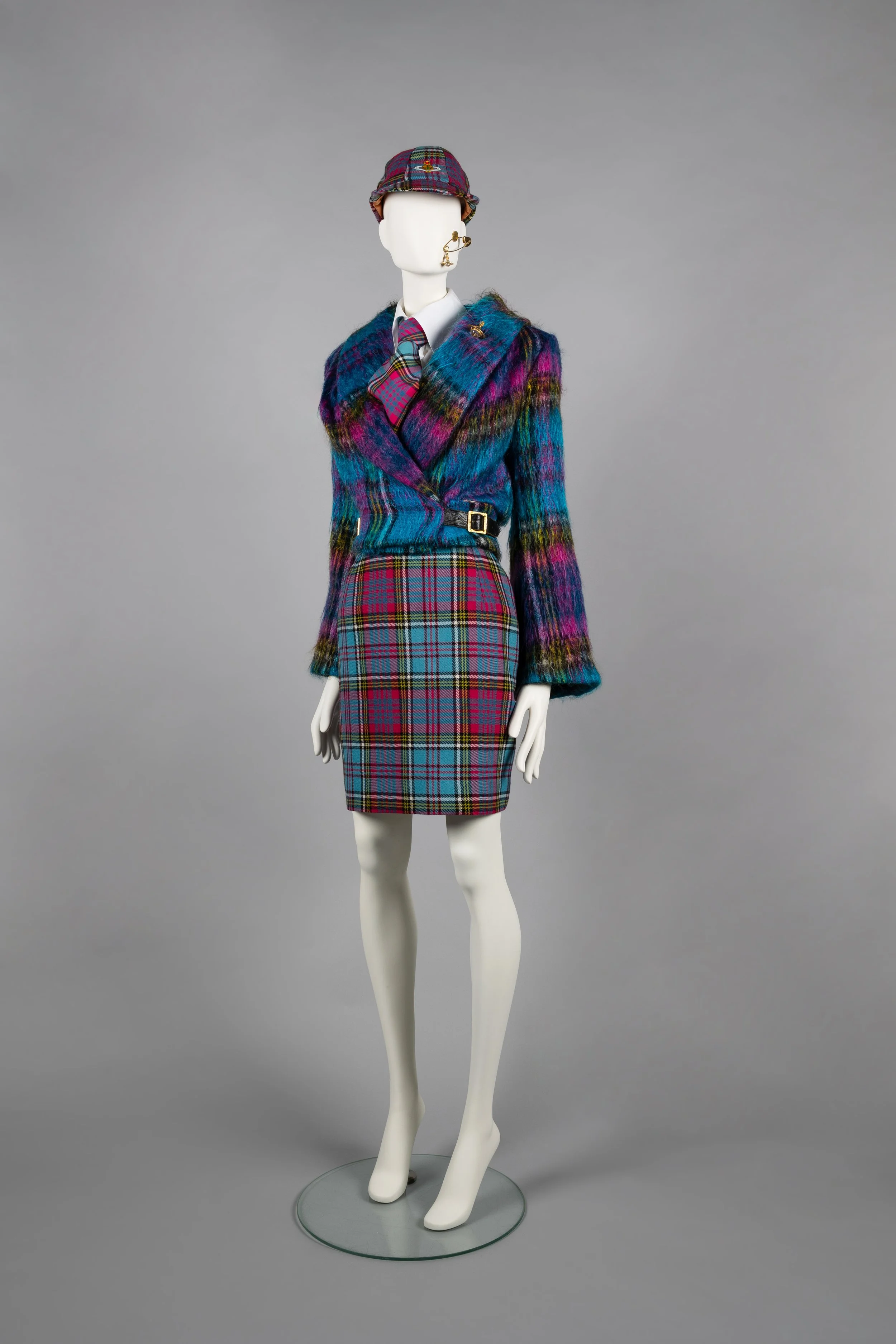 MacAndreas pink mohair wraparound jacket with matching skirt, tie and college cap, and Hals blouse   Anglomania, AW 199394 © The Bowes Museum, County Durham. Photography by Claire Collinson.jpg