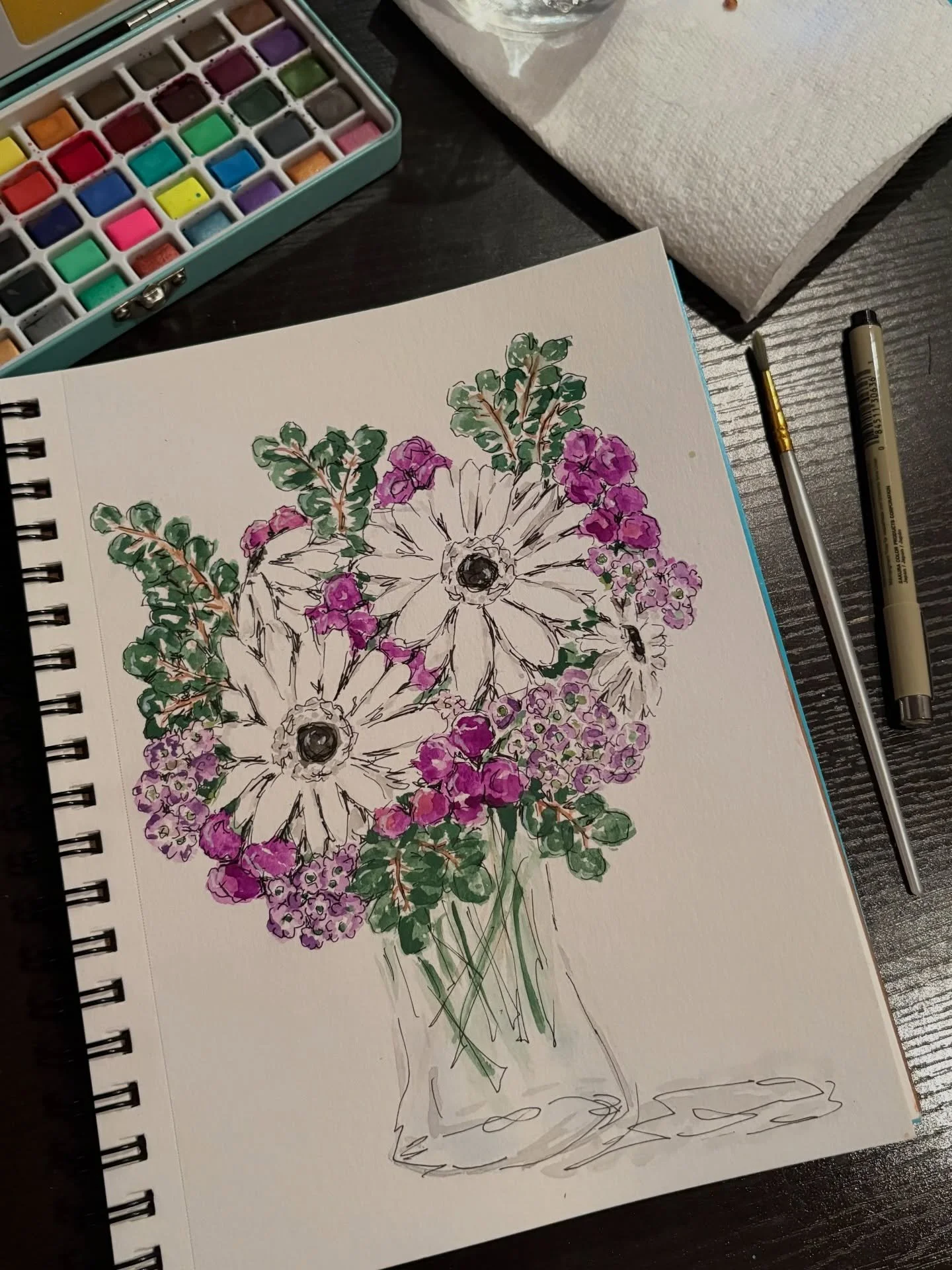 Painting my January bouquet! 💜 watercolor + ink 

#watercolor #watercolorflowers #painting #drawing #smallartist #art #sketchbook