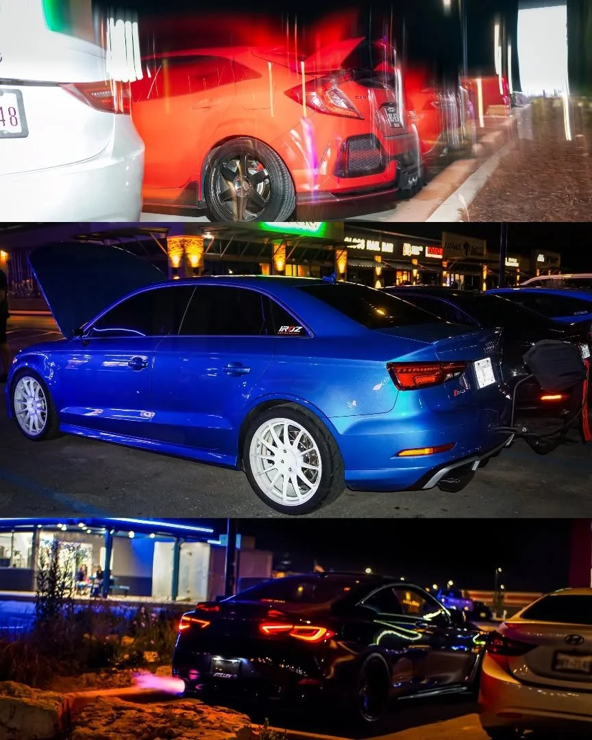 Red VS Blue
#nightshift 🏁
@f.a.r.performance_ 
📸@tvvinturbskis
Shots from 7brew

Tried something different shutter drag shot on the type R kind of messin with it.