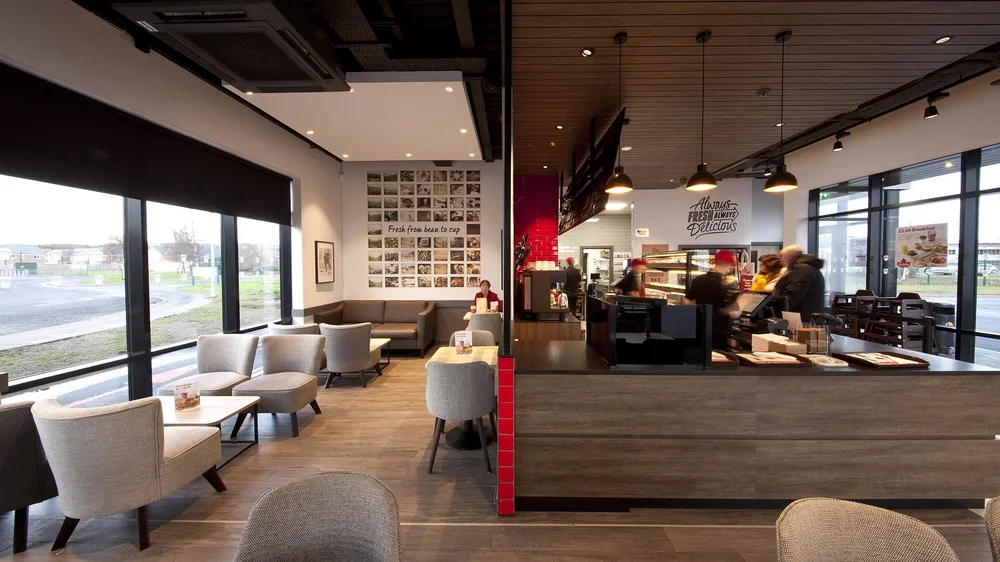 A renovated Tim Hortons dining room and service counter