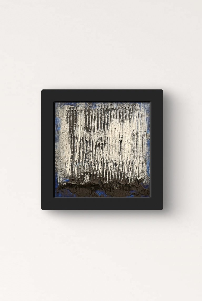 Untitled - acrylic, ink and volcanic ash on wood panel 8x8