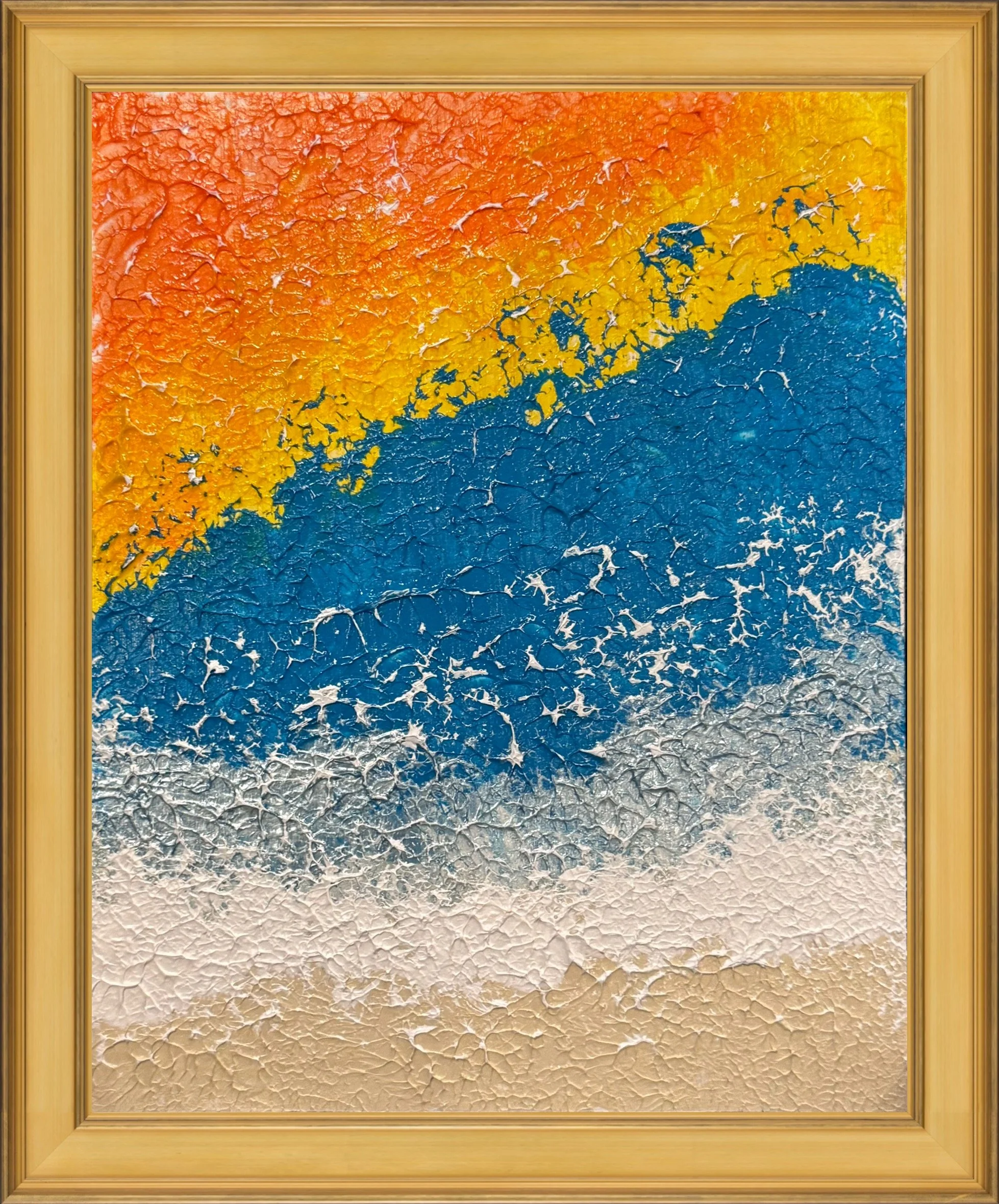 Solitary Shore - mixed media on wood panel 8x10 (vintage gold frame)