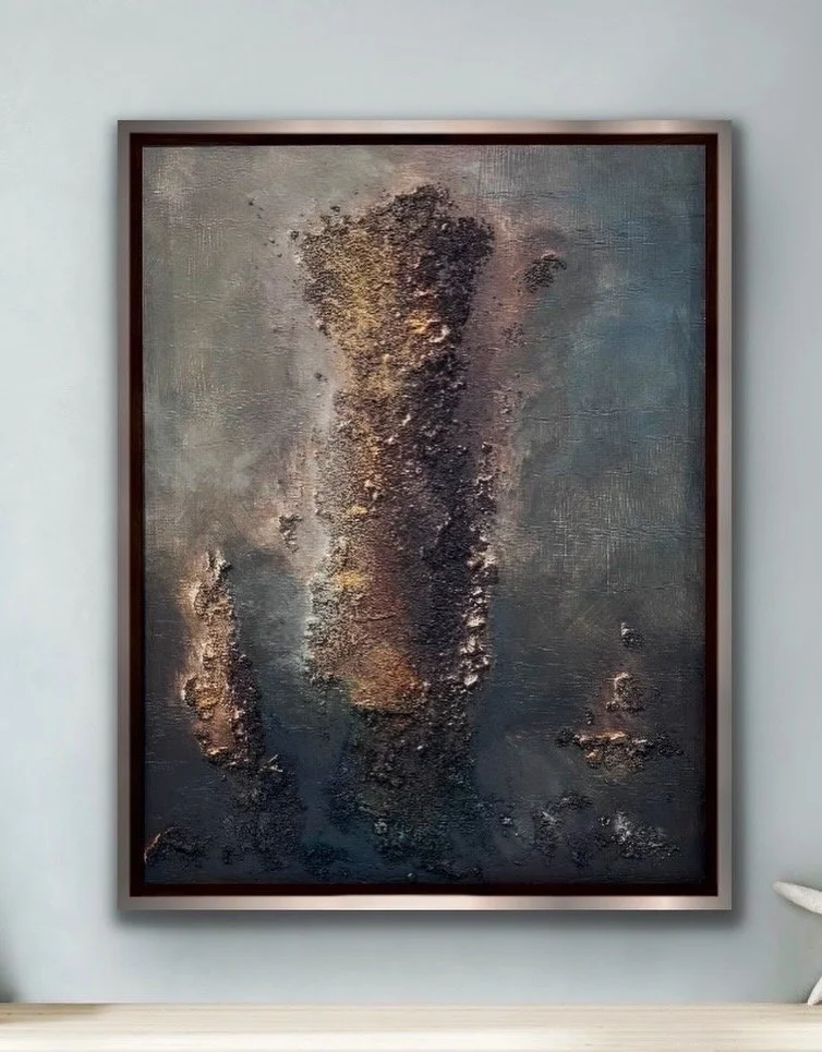 Ruins - mixed media on wood panel 11x14 
(actual frame is vintage wood frame)