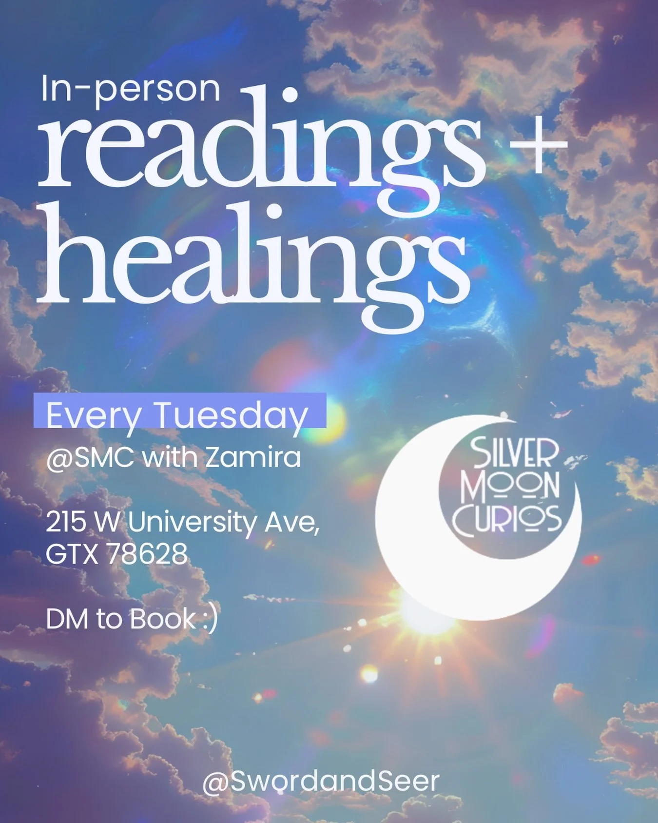 ⭐️ GUYS! I&rsquo;m offering psychic readings and healings IN-PERSON @silvermooncurios EVERY Tuesday 11-5p 🌞

I LOVE this store, it just feels like home, so I&rsquo;m honored to offer my services there on a consistent basis 🥺🥺

What does the divine