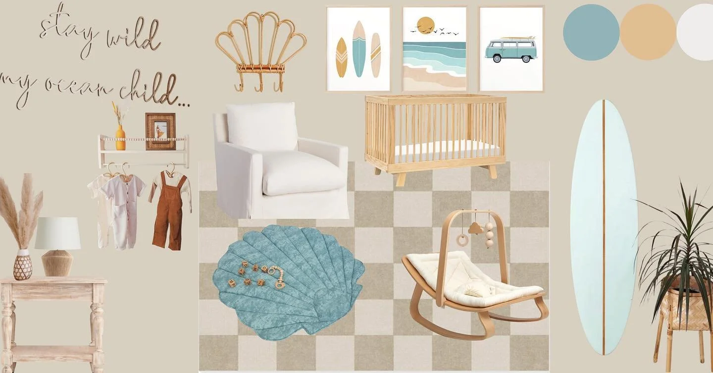 Starting to put together Nursery ideas and I&rsquo;m kind of loving this little surfer dude vibe 🌊🏄&zwj;♂️🤙🏼
.
.
.
.
.
#nurseryinspo #nurserydecor #nurseryroom #nurseryideas #latinadesigner #latinainteriordecorating #bohosurferstyle