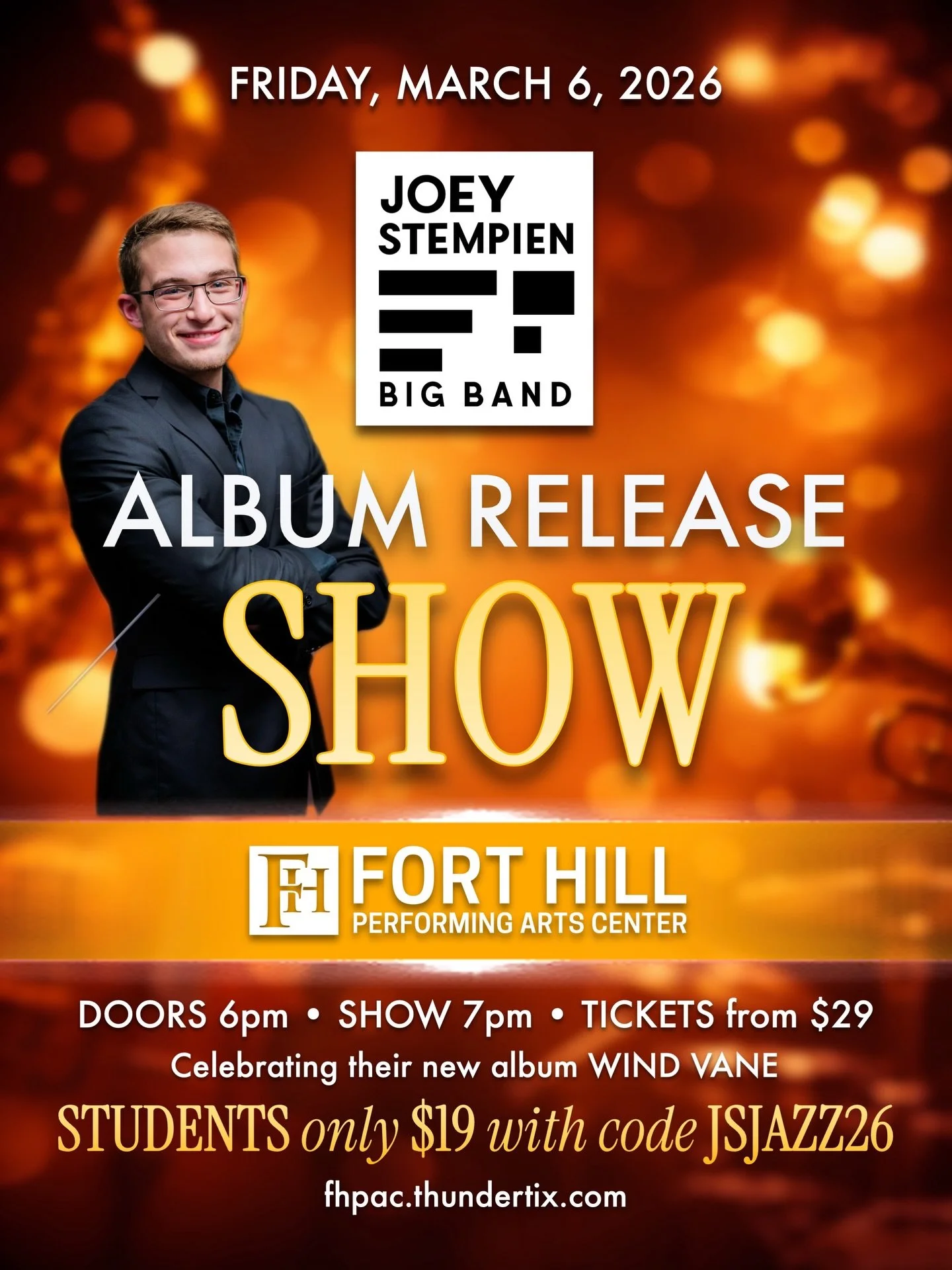 Students, parents, jazz fans, and Rochester friends:

On March 6, the Joey Stempien Big Band is bringing our new album, Wind Vane, to the stage at @forthillpac!

This music was written and recorded right here, shaped by the people and seasons of this