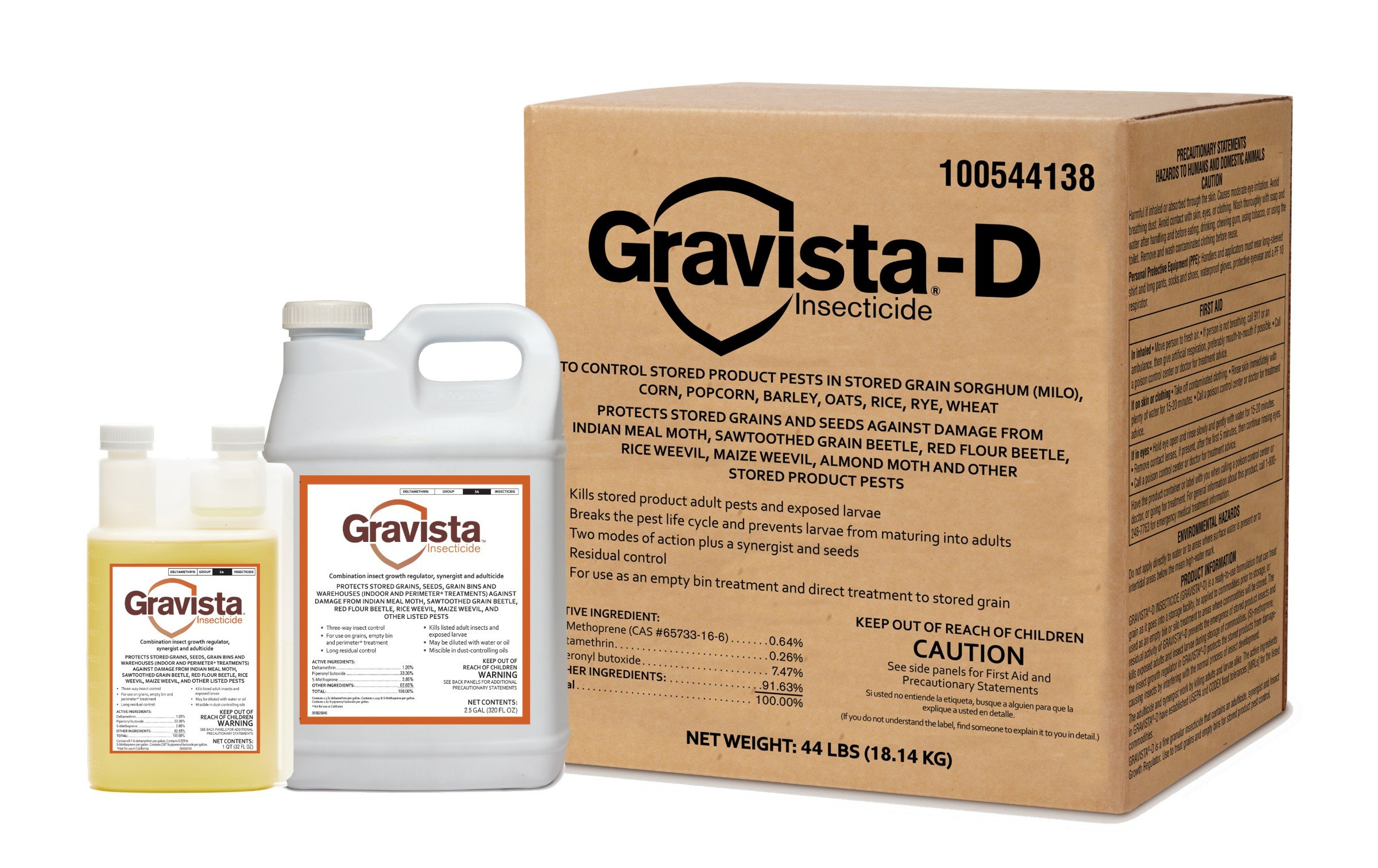 Gravista Insecticide 1-quart and 2.5-gallon jugs with Gravista-D box