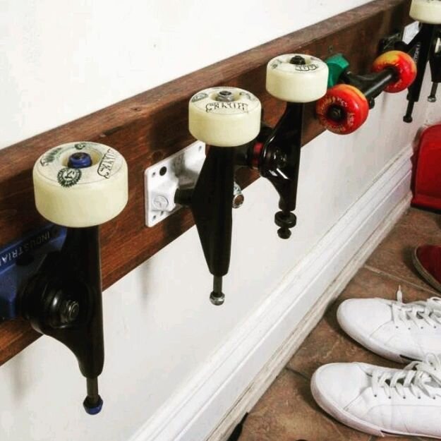 One of a kind (go ahead and google it) skateboard shoe rack. 

Personal project of course. 

Around $1,000 in skateboard parts. Good thing the shop was closing and I got everything reduced.