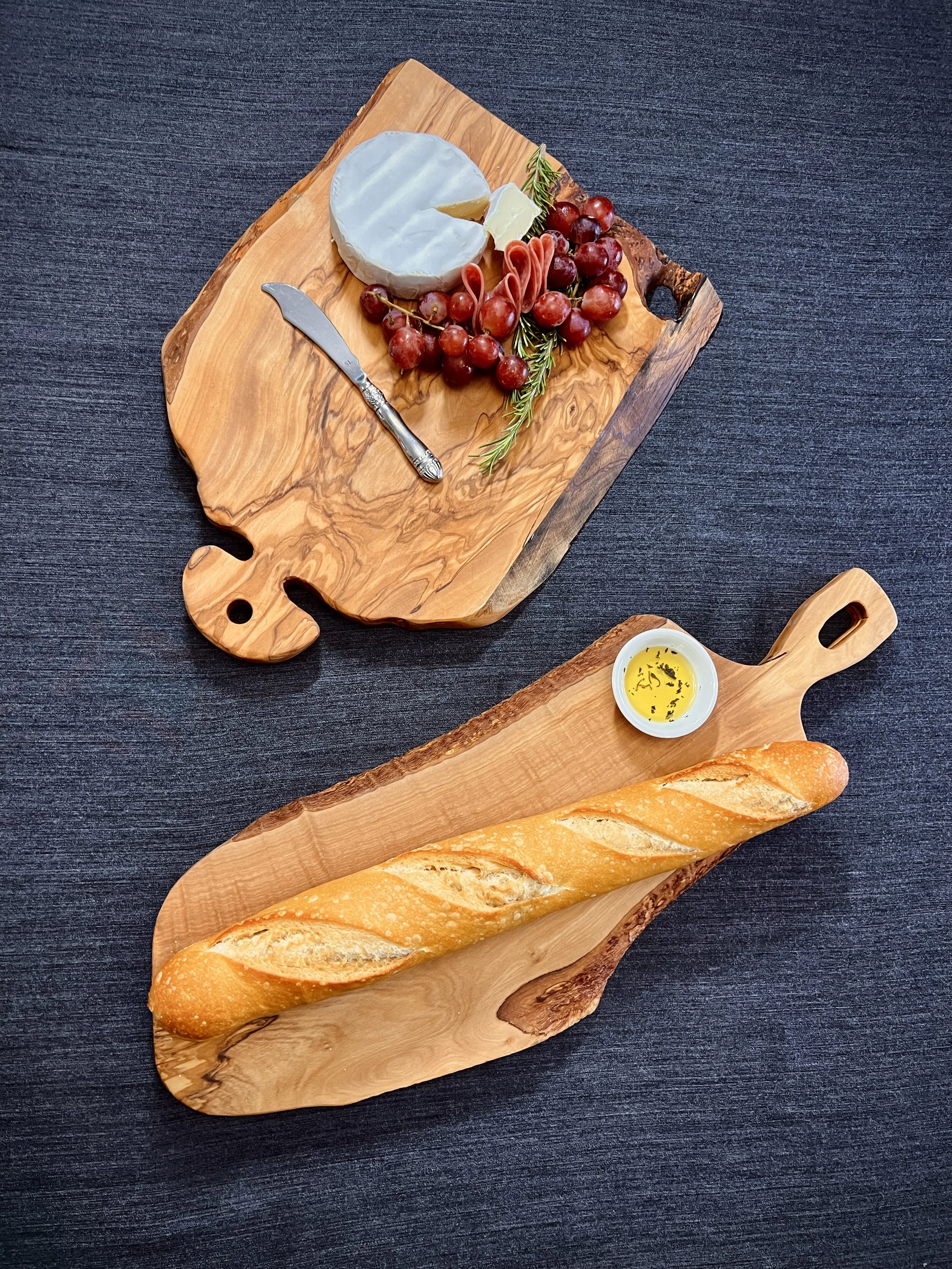 Live Edge Olive Wood Charcuterie and Bread Board Set