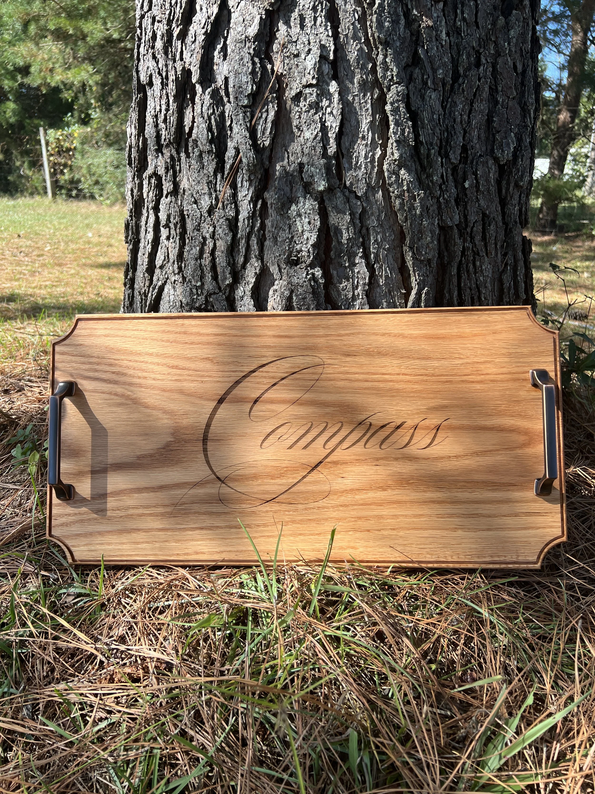 Canarywood Charcuterie Tray (20x12) | Live Edge with Bronze Handles