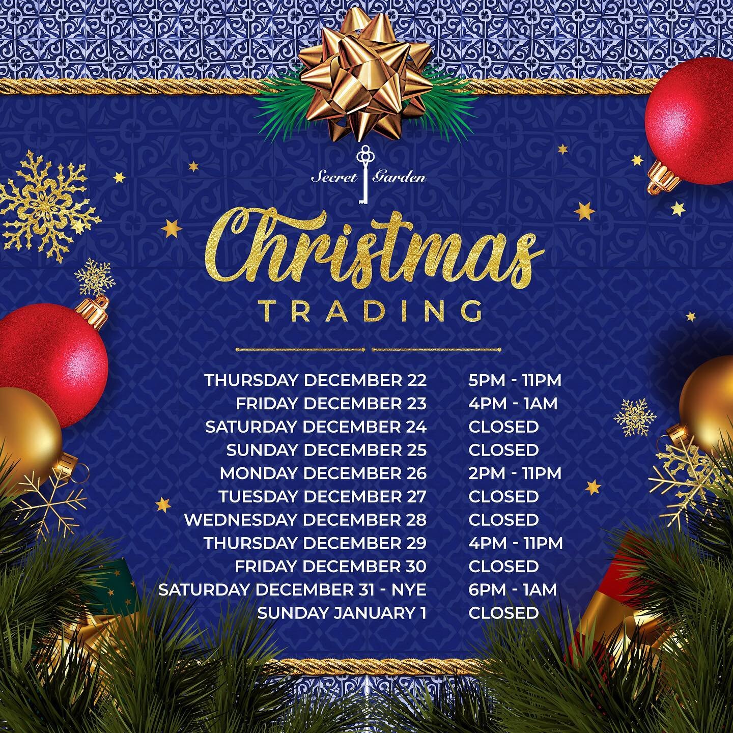 Christmas &amp; New Years trading 🎄
We&rsquo;re open today &amp; tomorrow for all those last minute work break ups. Bookings available or walk in as you please 🎅🏾