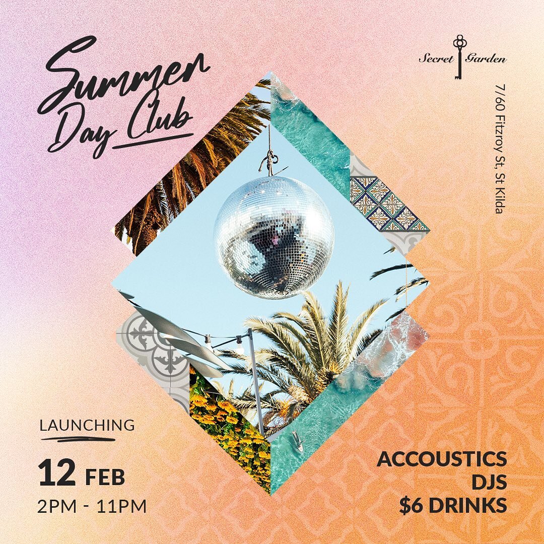 SUNDAYS just got that little bit better as we present SUMMER DAY CLUB ☀️ 
A weekly Sunday with 
&bull; afternoon session Accoustic&rsquo;s 🎸 
&bull; sunset DJs 🎵 
&bull; $6 drinks 🍹

Bookings and bottomless booze sessions also available (but not e