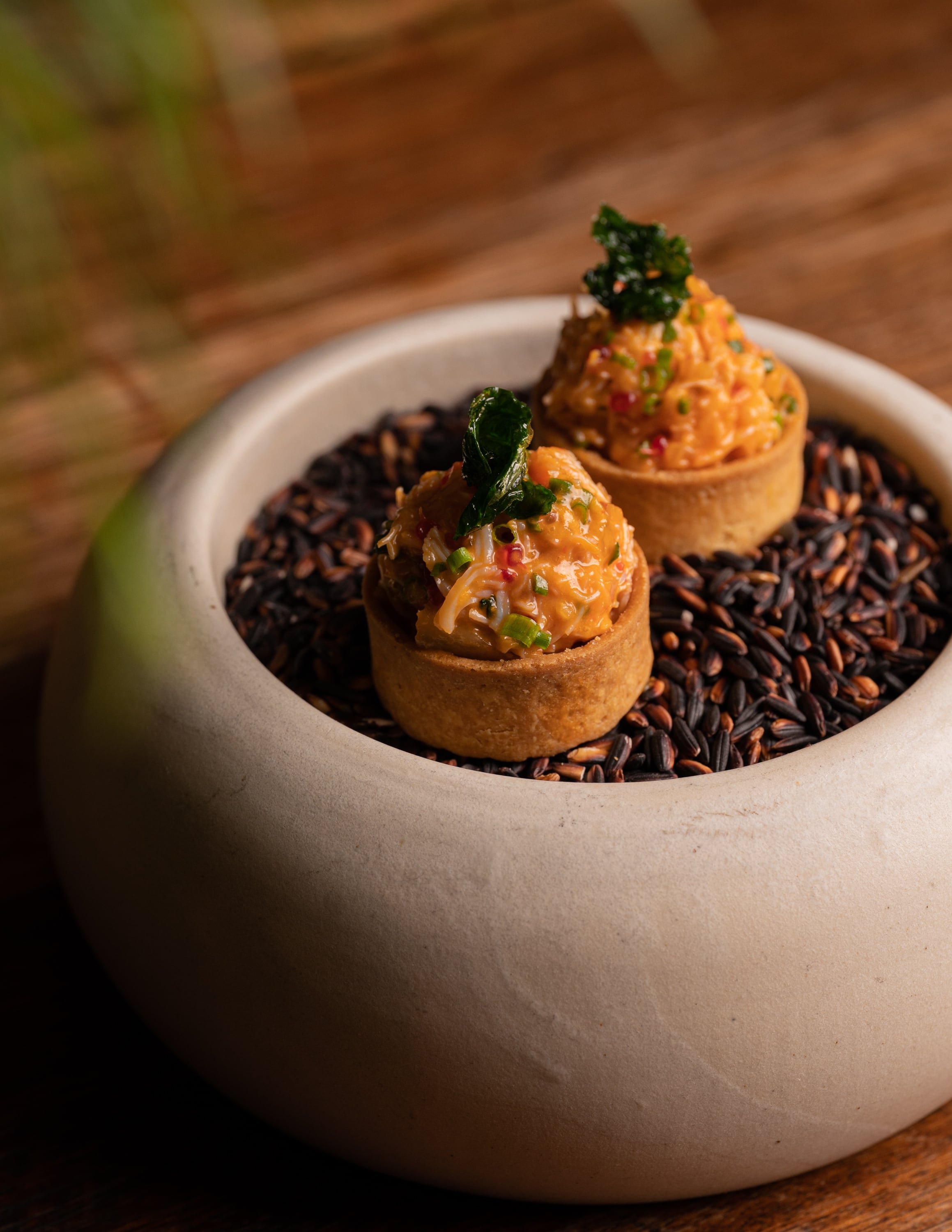 spanner crab tartlet, padang sauce, shallot, saltbush     .jpg