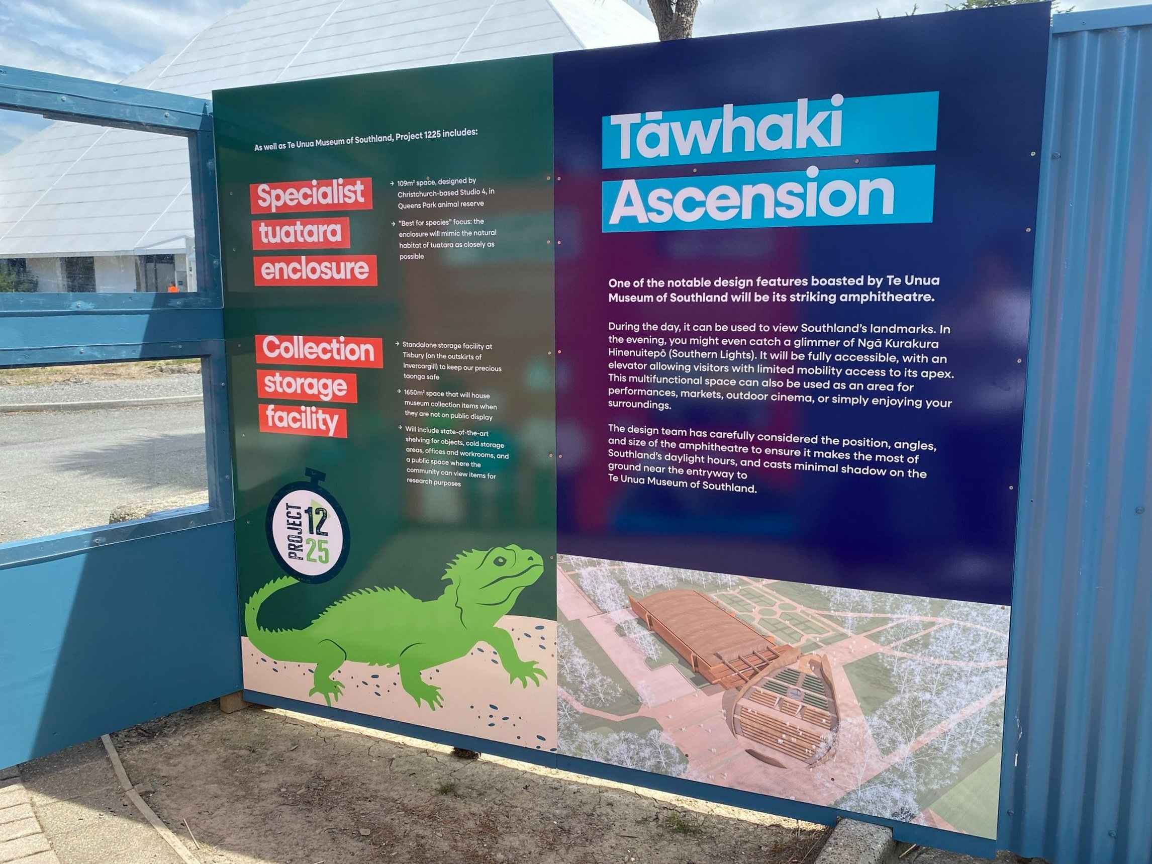  Each storytelling sign reflects key information relating to that location - for example, this sign overlooks where the outdoor amphitheatre will be constructed 