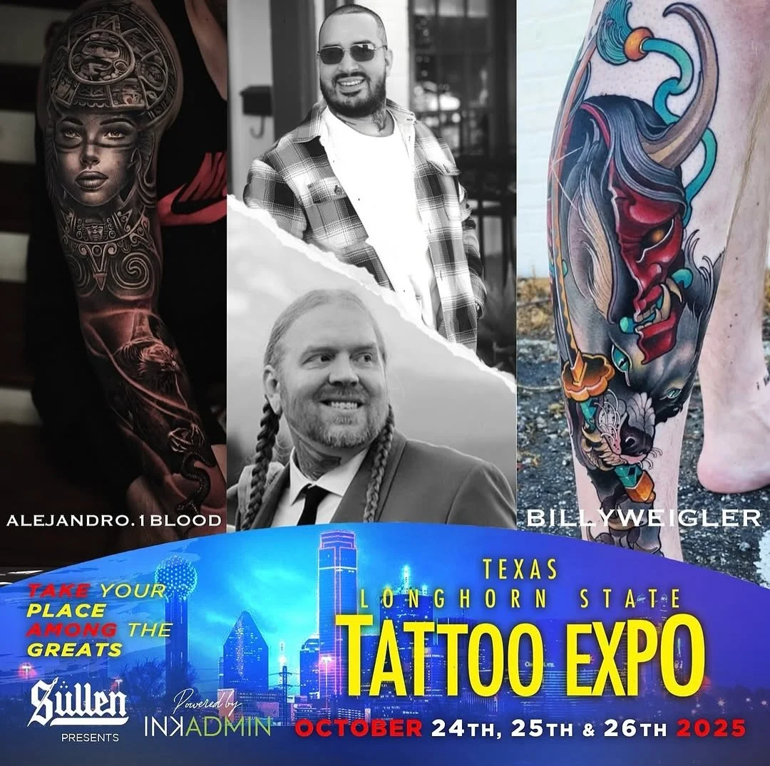 Hey everyone! @alejandro.1blood is teaming up with @billyweigler at the upcoming @longhornstatetattooexpo Oct. 24-26! Both are currently booking appointments, email them directly to book!

We&rsquo;re bringing New Traditional and Realism together in 
