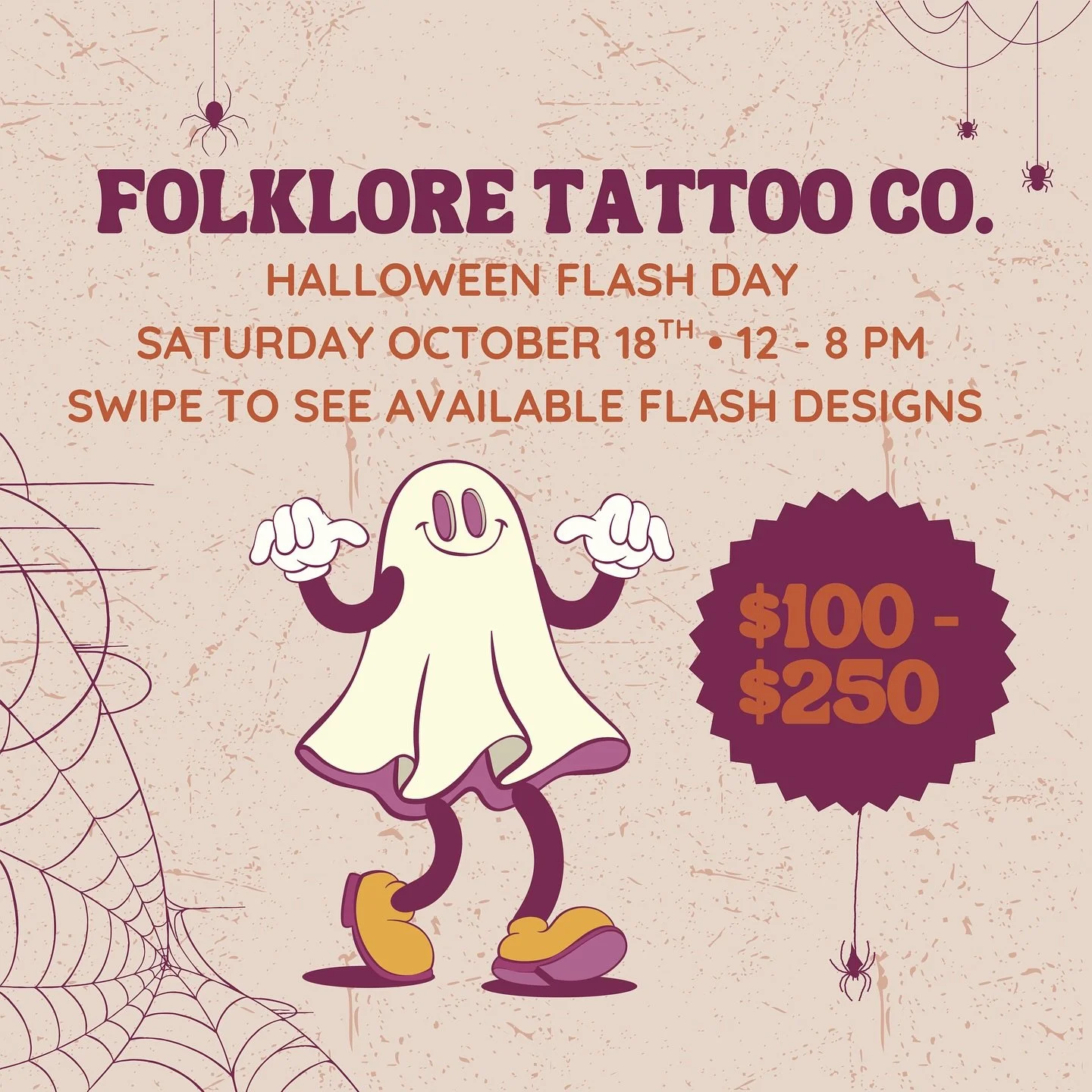 Swipe to see our flash designs ➡️ These will be available at our Halloween flash event October 18th at Folklore Tattoo Company in Dallas, TX 🕸️🕷️🎃 Flash ranges from $100-$250 and will be first come, first serve from 12-8pm! Come hangout and let&rs
