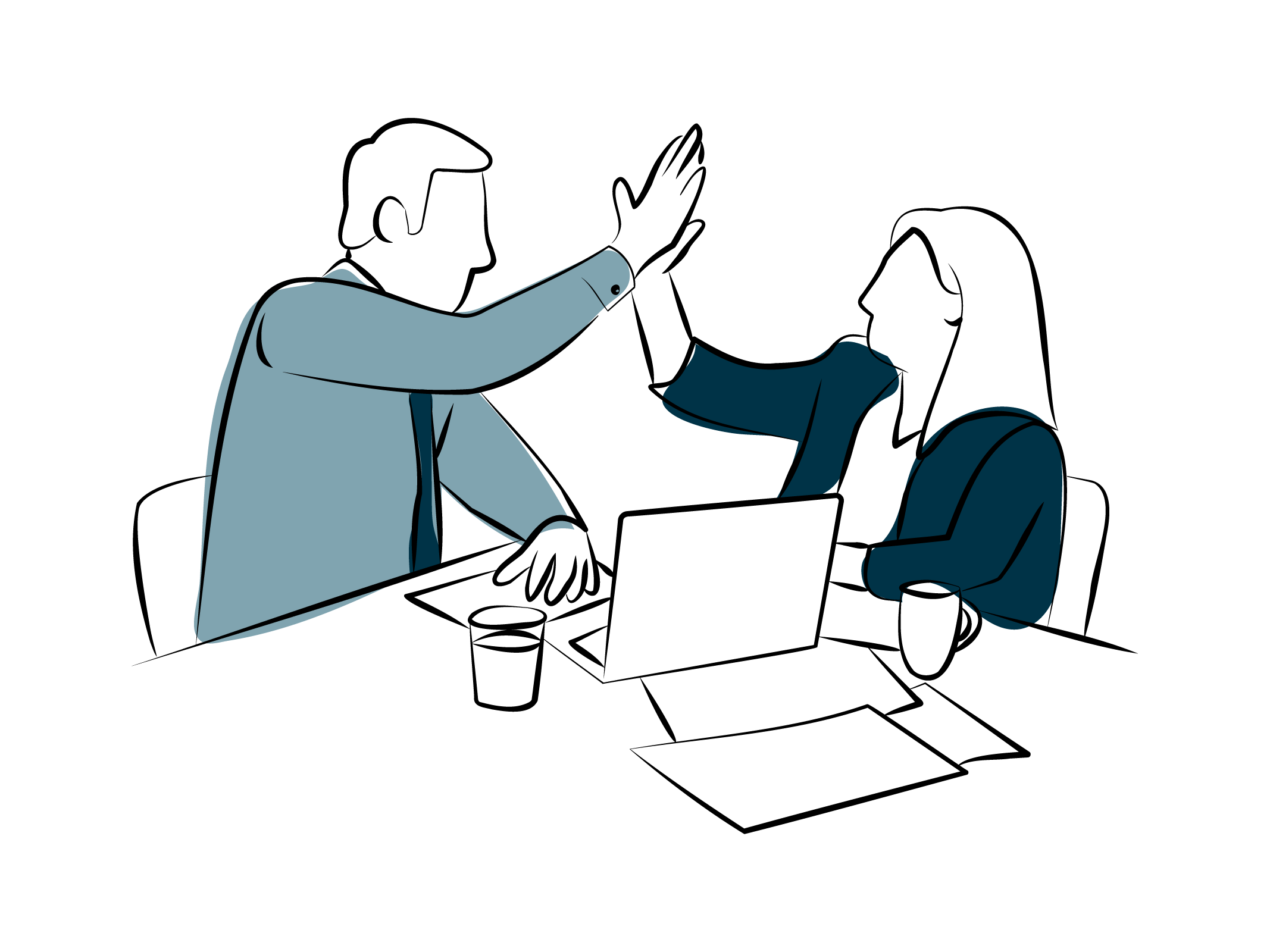 Sketch of two people giving each other a high-five.