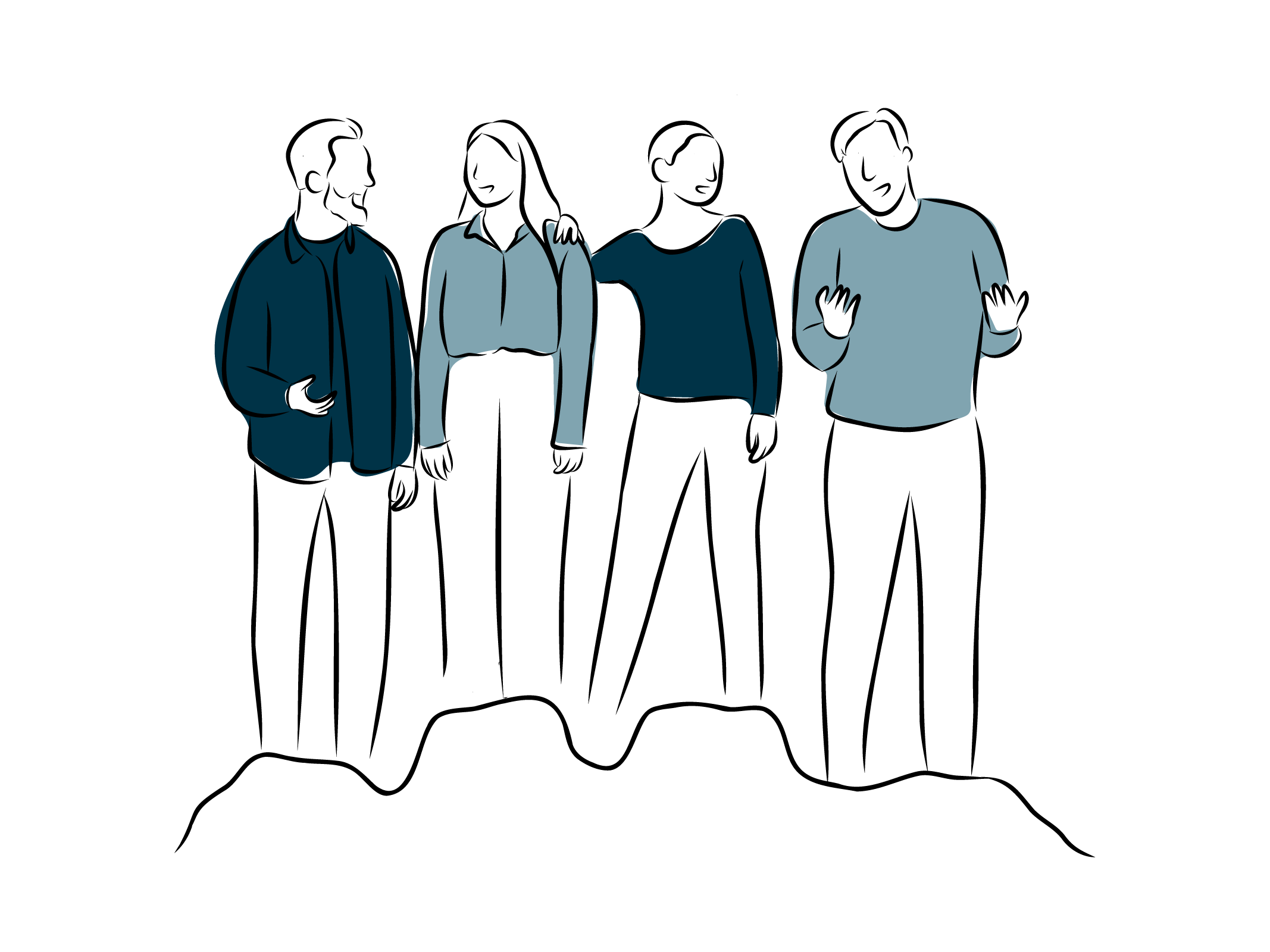 Sketch of people standing together.