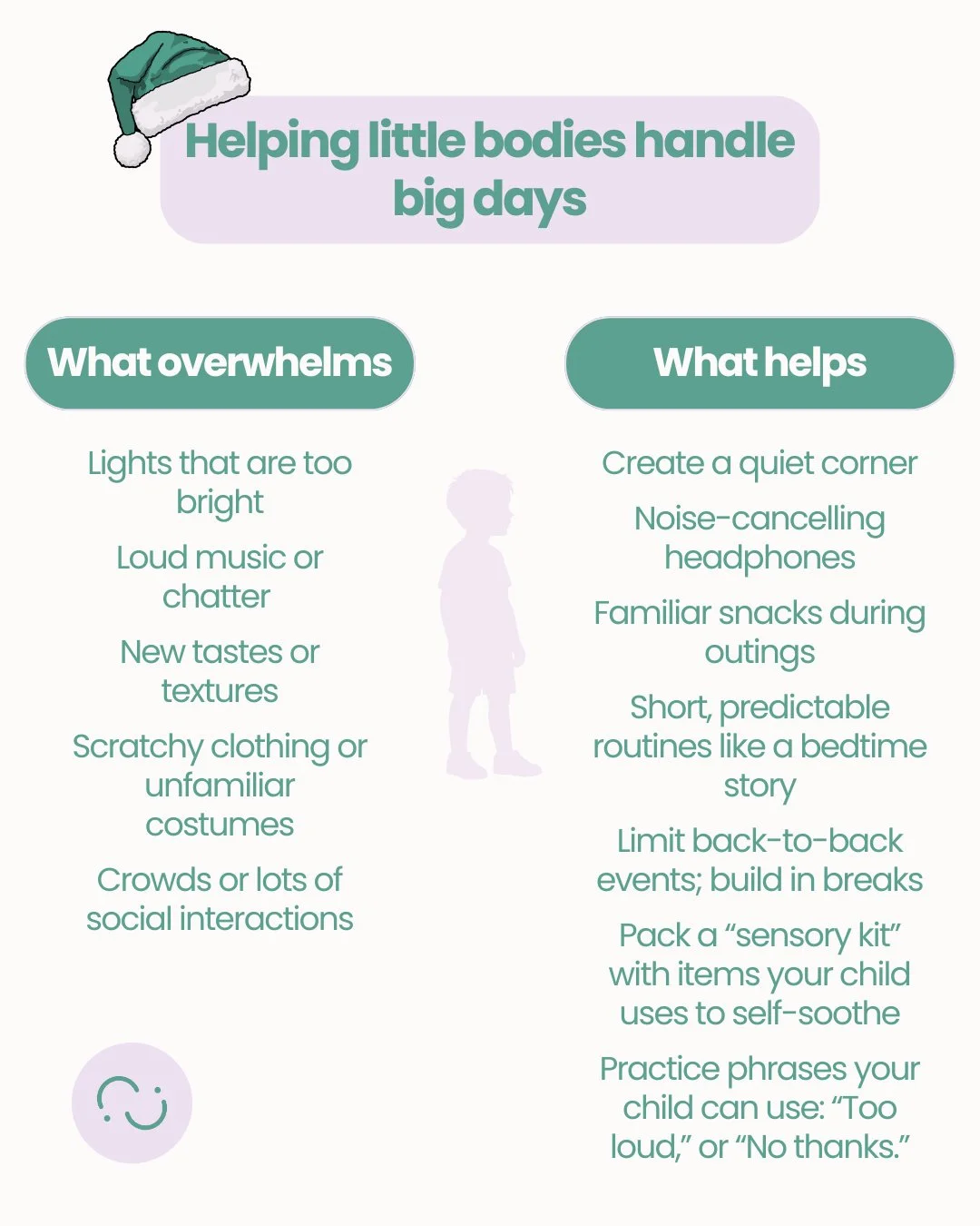 The holidays can be magical&hellip; but also overwhelming for little nervous systems. Bright lights, noisy crowds, new foods, and lots of people can feel like too much for some kids. That&rsquo;s where small supports and planning ahead can make all t