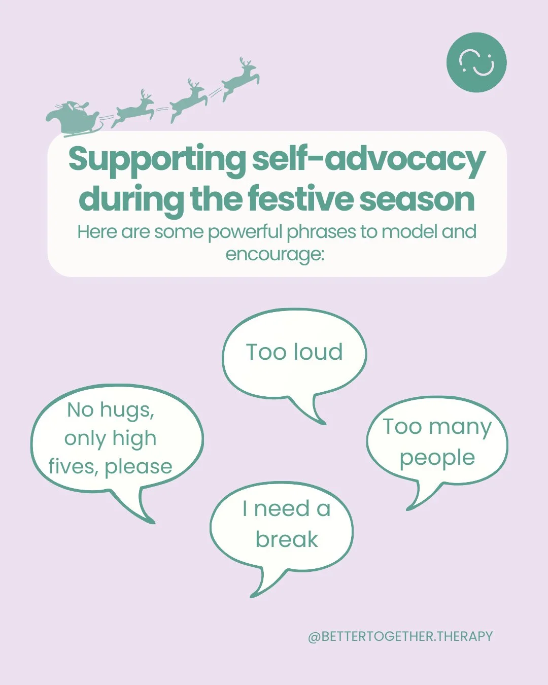 The holiday season can be busy, noisy, and full of people, and that can feel like a lot for some children. 

By modelling simple, supportive phrases, we can help them express their needs, set boundaries, and stay connected, even when the world feels 