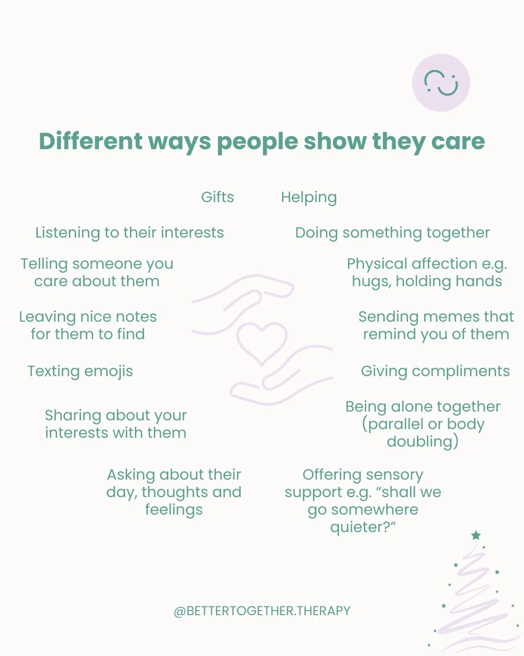 &lsquo;Tis the season to tell your loved ones they are appreciated! 
 
As a little reminder coming into the festive season, everyone communicates they care in different ways and that is ok! 
 
🤍Your child wanting to tell you all about their newest d