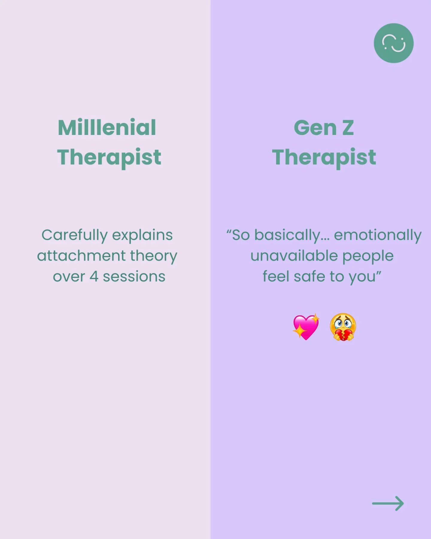 Oh you BET we made the millennial therapist vs Gen Z therapist version.

Different vibe. Same evidence-based practice. Same neuroaffirming and trauma-informed care. Same goal of helping children, teens, adults, and families feel understood and suppor